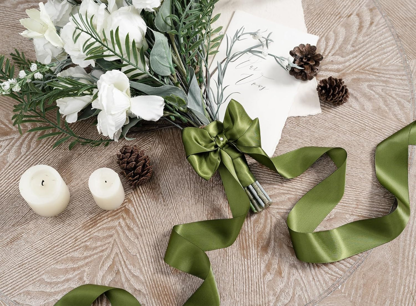 Green Satin Ribbon 1-1/2 Inch x 50 Yards Double-Faced for Gift Wrapping Crafts Flower Bouquet Invitations Holiday Decorating