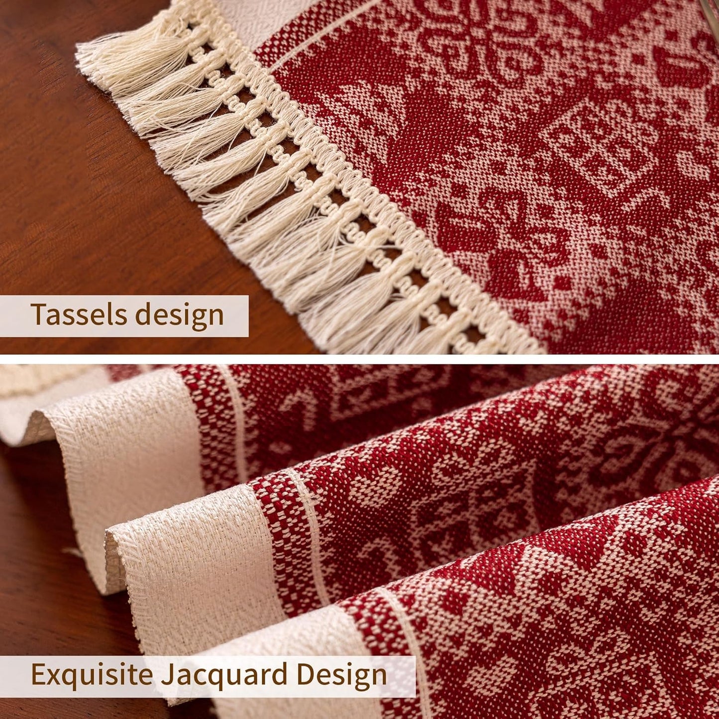 Table Runners 83 Inches,Christmas Tree Table Runner with Tassel Fringe,Gift Table Runner for Party，Coffee Table, Festival