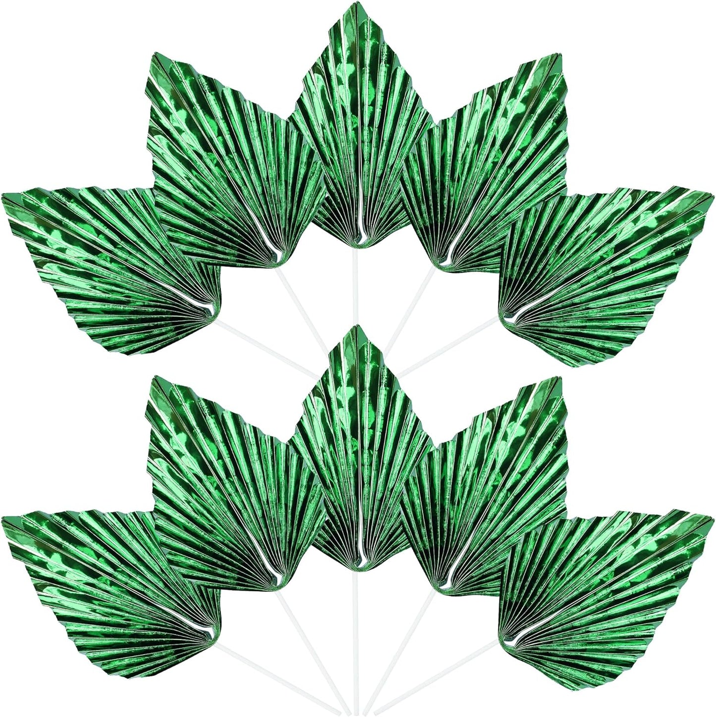 Ephlyn 6Pcs Paper Palm Leaves Fan Cake Toppers Palm Leaf Fan Cake Picks Craft DIY Fan Cupcake Toppers Palm Spear Leaves Cake Decorations for Baby Shower Wedding Birthday Party Supplies Bright Green