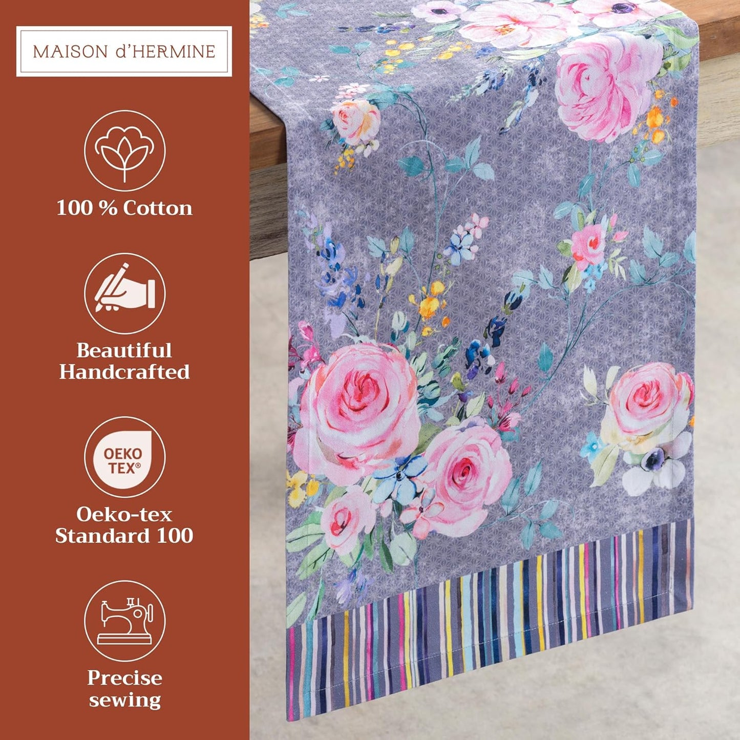 Maison d' Hermine Table Runner 100% Cotton Single Layer Table Runners 72 inches Long Decorative for Home Dining Party Wedding Bridal Shower Spring Summer (Sweet Rose Lavender - Lush, 14.50" x 72")
