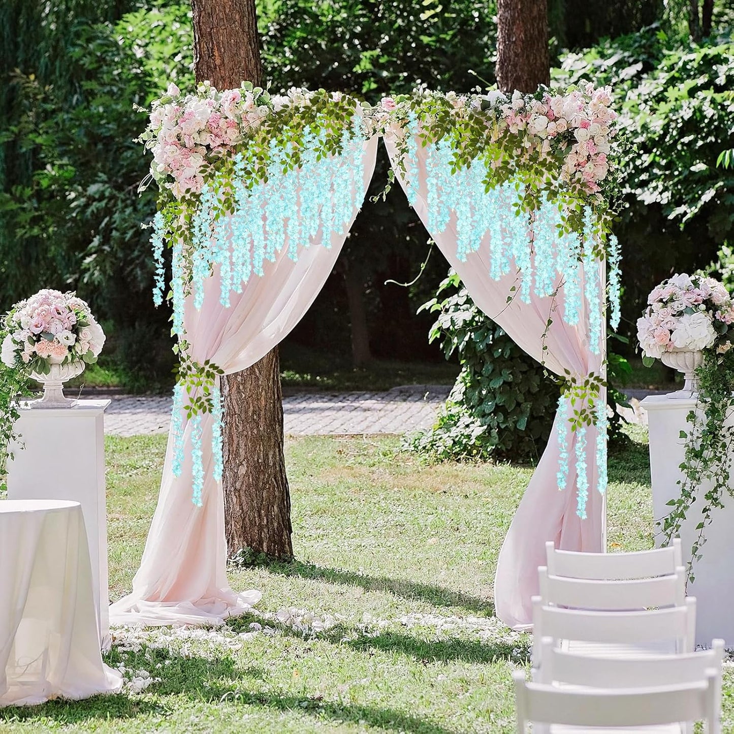 24 Pack Teal Wisteria Hanging Flowers Garland, 3.77 Feet Artificial Flower Vines, Fake Wisteria, Artificial Vines Hanging Garland for Backdrop Outdoor Yard Garden Decor