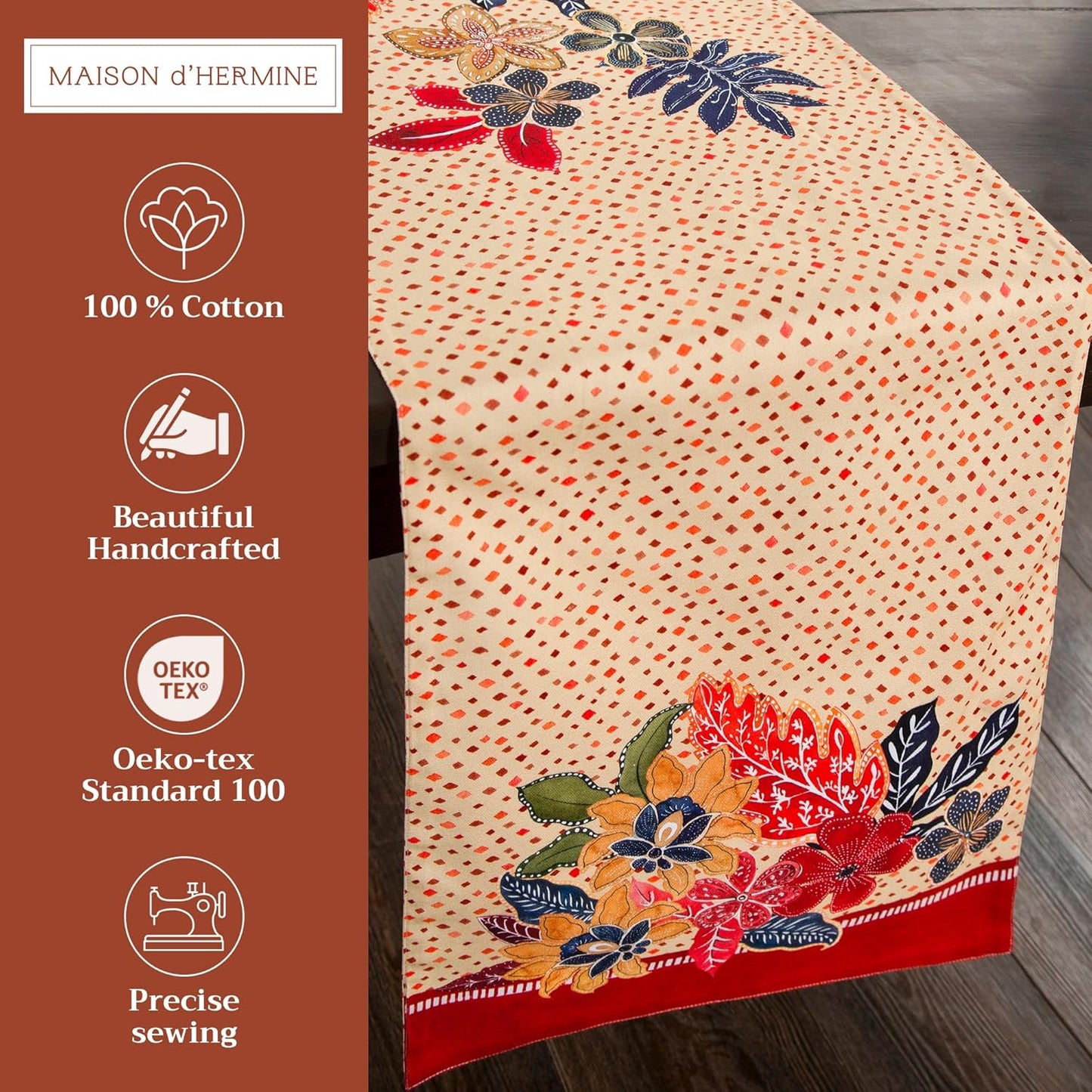 Maison d' Hermine Table Runner 100% Cotton Single Layer Table Runners 72 inches Long for Thanksgiving Christmas Decorations Home Kitchen Dining Party Wedding (Kalahari, 14.5" x 72")