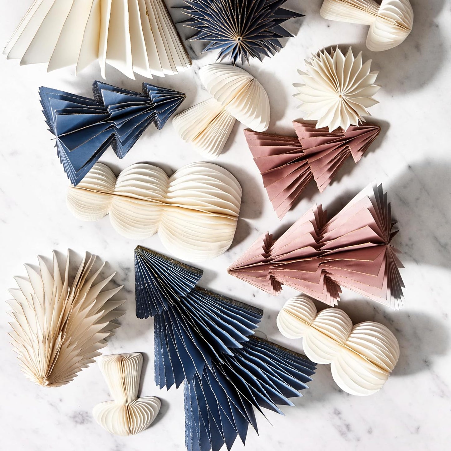 LampLust Winter Ornaments, 2 Pack Dusty Blue Honeycomb Paper Trees, 6 & 8 in, Blue Winter Wonderland Decorations, Table Centerpieces Decorations for Home Mantel Decor