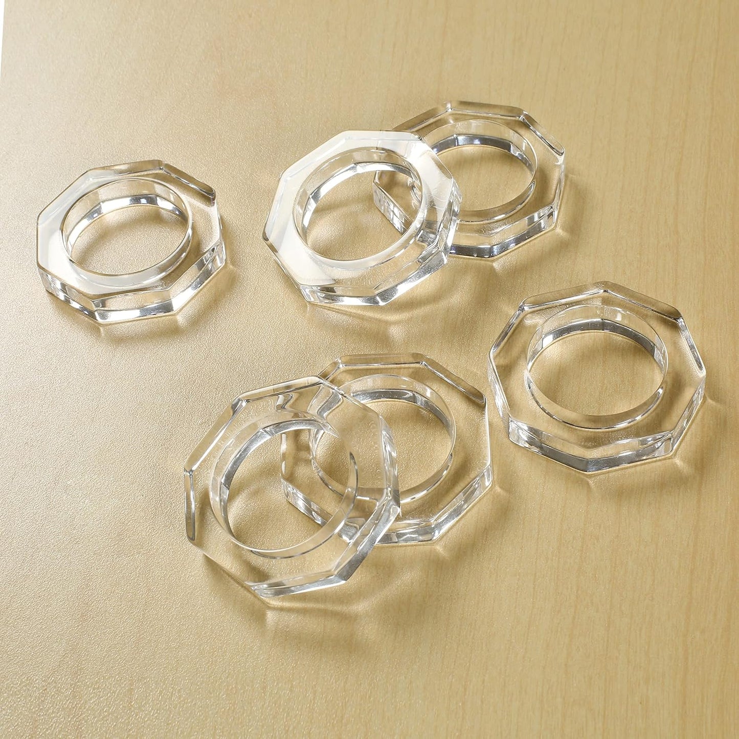 Acrylic Napkin Rings Set of 8 - Octagon Transparent Design for Christmas, Thanksgiving, Holiday Table Decor - Durable Crystal Napkin Holders for Dinner Parties & Everyday Use (Opaque) - CLEENTABLE