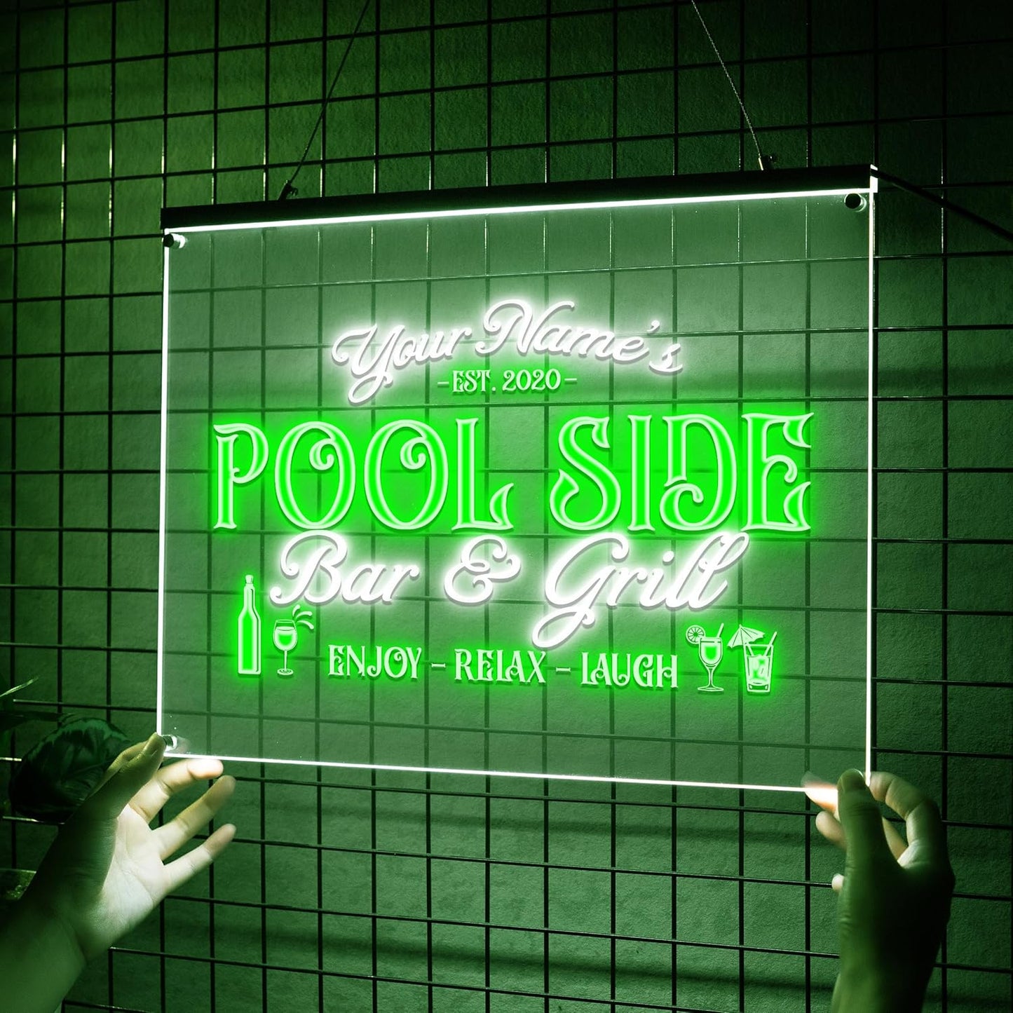 Personalized Pool Side Bar & Grill Neon Sign, Custom LED Name Sign for Backyard, Patio, Outdoor Bar, Tropical Pool Decor, Gift for Summer Fun Lovers
