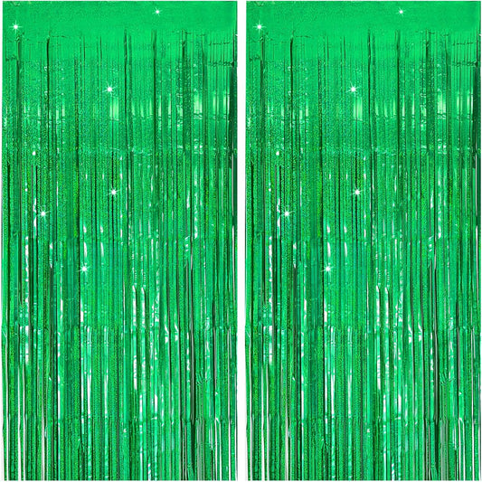 Tinsel Curtain Party Backdrop Green Birthday Decorations 2 Packs Glitter Foil Fringe Curtain Party Decor Streamers Photo Booth for Birthday Christmas Wedding Halloween Graduation Decorations