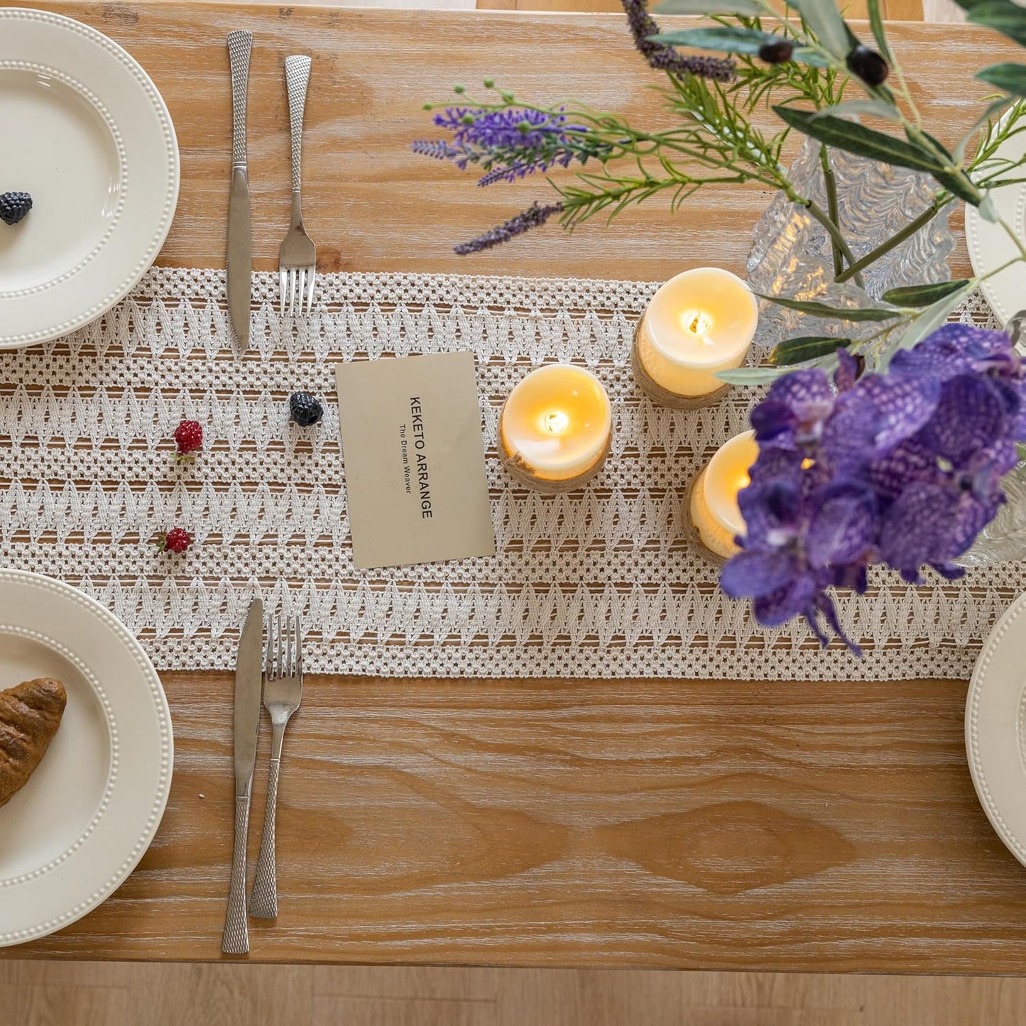 Boho Table Runner White for Home Decor 12x90 Inches Farmhouse Macrame Burlap Jute Rustic Dining Kitchen Centerpiece Bohemian Decor French Country Baby Bridal Shower Decorations