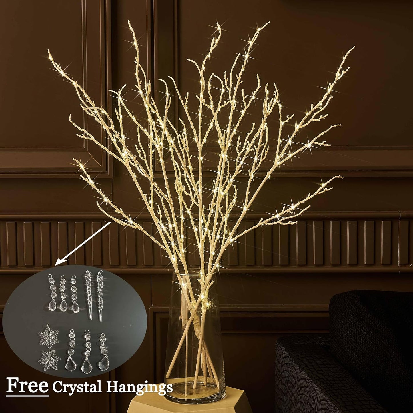 Hairui Lighted White Twig Branches Plug in with Dimmer and Timer 32IN 200 LED Fairy Lights, Lighted Willow Branches for Indoor Outdoor Home Room Christmas Decoration (Vase Excluded)
