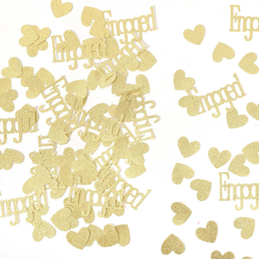Gold Engagement Confetti With Hearts - Engagement Party Decorations, Bride To Be, Bridal Shower Decor