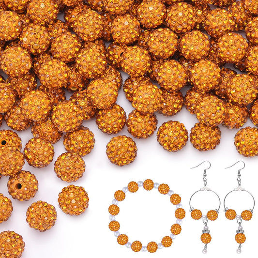 100 pcs 10mm Rhinestone Beads for Jewelry Making, Golden Shiny Round Shamballa Disco Beads Bulk, Sparkle Crystal Clay Christmas for Bracelet Baseball Necklace Earring Crafting and DIY