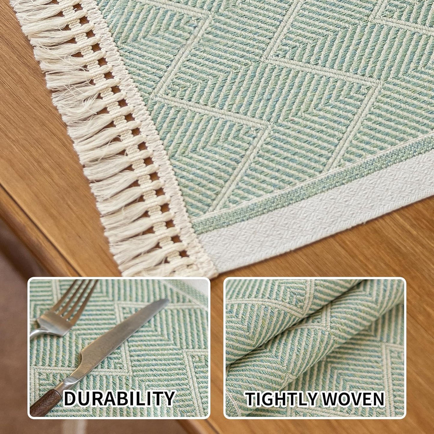 Placemats Set of 4,Waterproof Placemat with Tassel Fringe,Boho Placemats for Coffee Table Western Restaurant