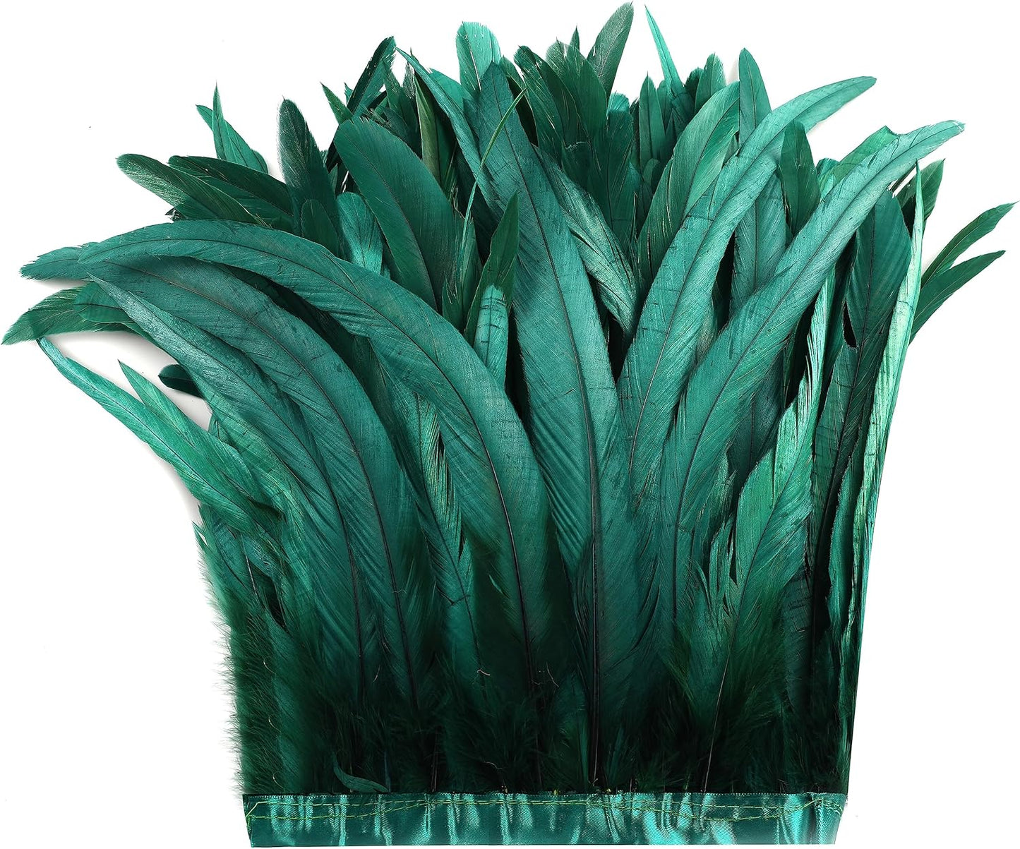 Holmgren Dark Green Rooster Feather Trim - 10-12inch 2 Yards Natural Large Rooster Tail Feathers Fringe Trim for DIY Sewing Crafts, Feather Cape Shawl, Wings, Party Costumes Decoration (Dark Green)