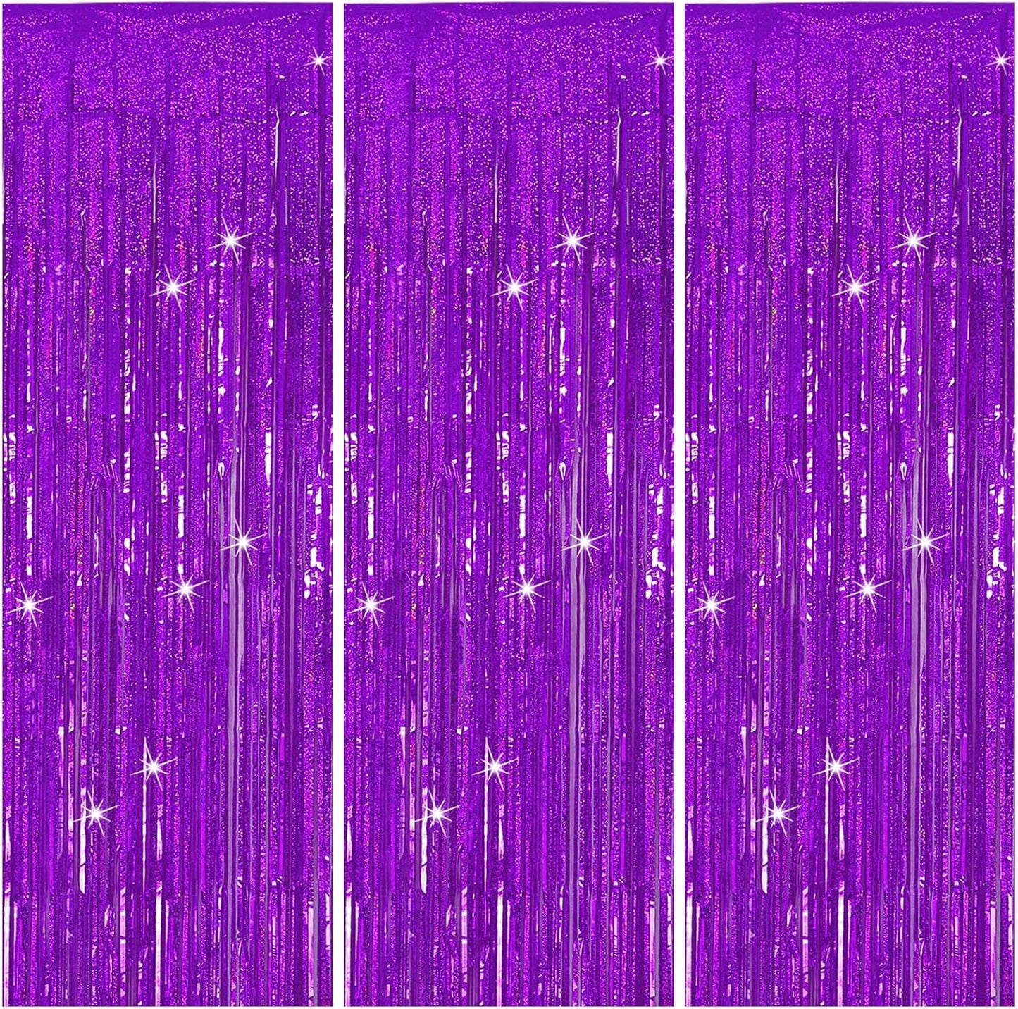 3 Pack Purple Backdrop Tinsel Streamers Foil Fringe Backdrop Halloween Party Decorations Purple Backdrop Curtain Birthday Graduation Bachelorette Christmas New Year Party Decorations