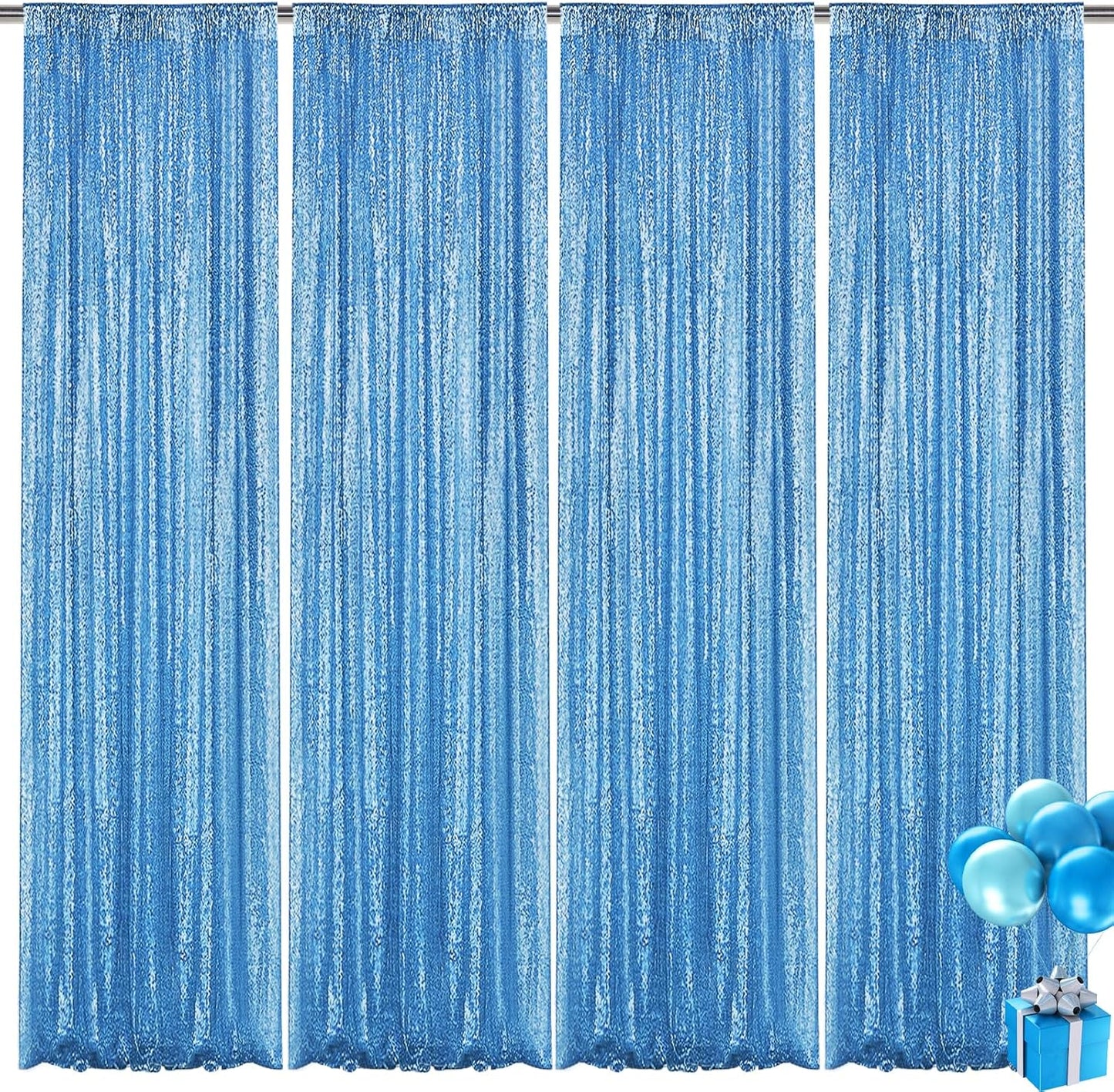 Blue Sequin Backdrop Curtain 4 Pieces 2FTx8FT Glitter Photography Backdrop for Party Wedding Birthday Christmas Decorations