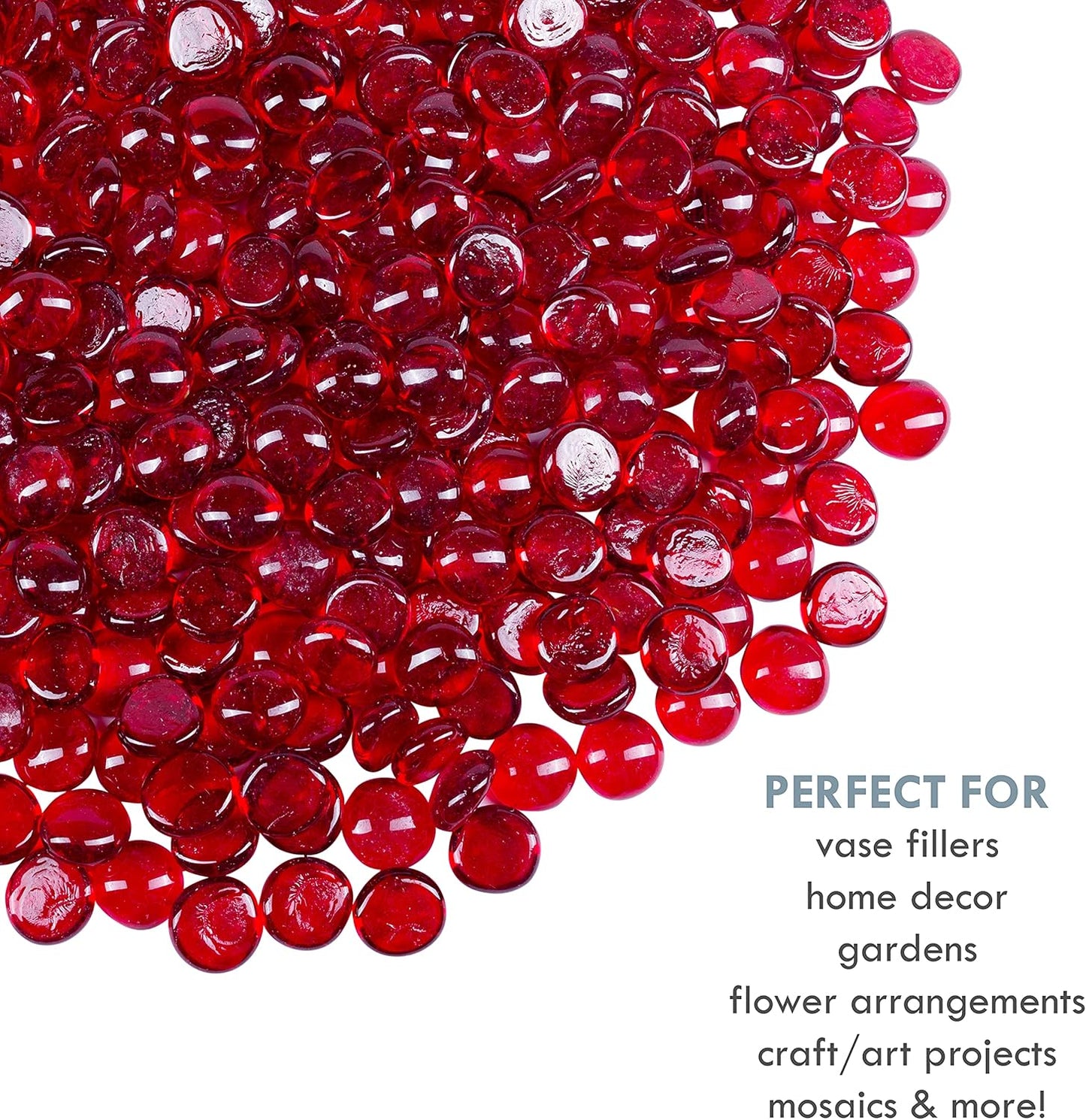 Galashield Flat Glass Marbles for Vases Red Glass Gems Beads Pebbles Vase Filler (1 LB, Approx. 105 PCS)