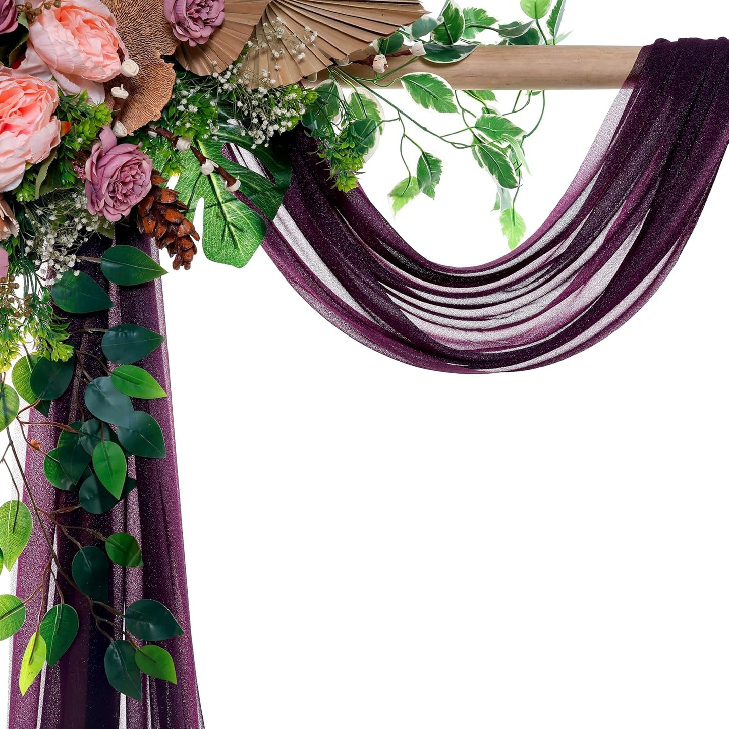 VDS Pack of 1 Panel (30 Inch X 40 Feet) Wedding Arch Draping Fabric Sheer Chiffon Fabric Drapery for Wedding Ceremony Reception Swag Backdrop Canopy Chuppah ARBO Altars Decoration (Eggplant)