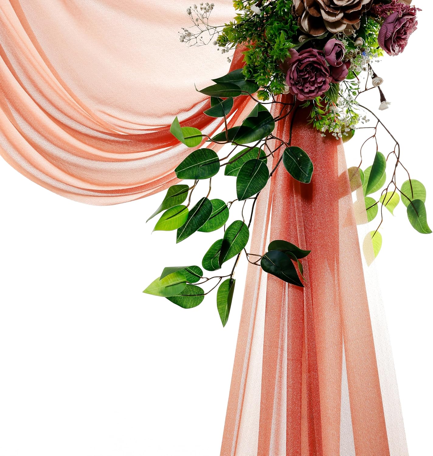 VDS Pack of 2 Panel (30 Inch X 20 Feet) Wedding Arch Draping Fabric Sheer Chiffon Fabric Drapery for Wedding Ceremony Reception Swag Backdrop Canopy Chuppah ARBO Altars Decoration (Terracotta)