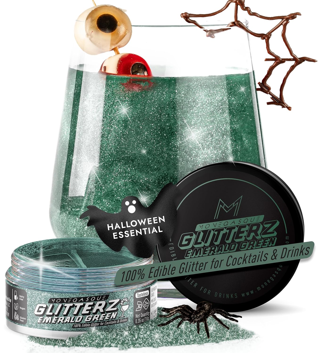 MONÉGASQUE Emerald Green Edible Glitter for Drinks 10g – Green Edible Glitter for Cakes & Cocktails – Halloween Food Coloring Spray for Cake Decorations – Drink Shimmer Powder – Cake Sprinkles