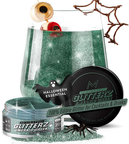 MONÉGASQUE Emerald Green Edible Glitter for Drinks 10g – Green Edible Glitter for Cakes & Cocktails – Halloween Food Coloring Spray for Cake Decorations – Drink Shimmer Powder – Cake Sprinkles