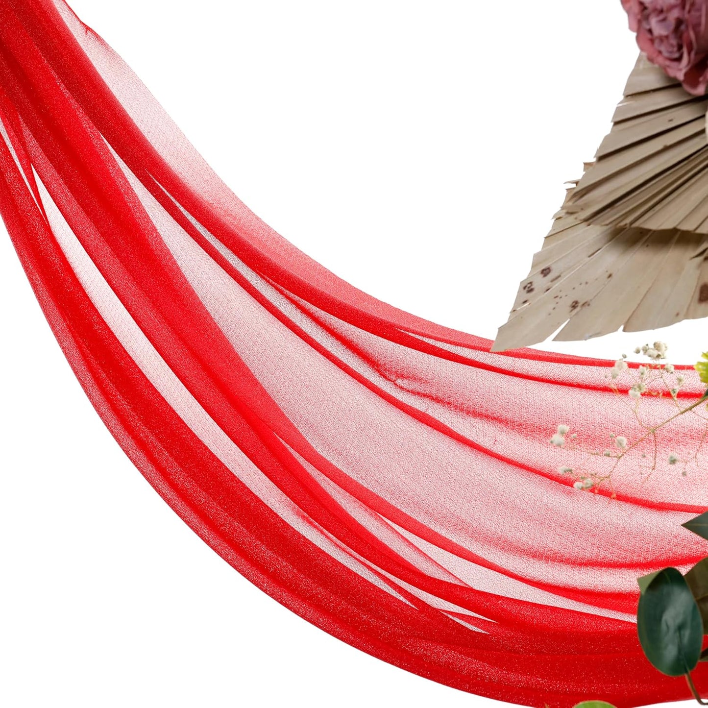 VDS Pack of 2 Panel (30 Inch X 40 Feet) Wedding Arch Draping Fabric Sheer Chiffon Fabric Drapery for Wedding Ceremony Reception Swag Backdrop Canopy Chuppah ARBO Altars Decoration (Red)