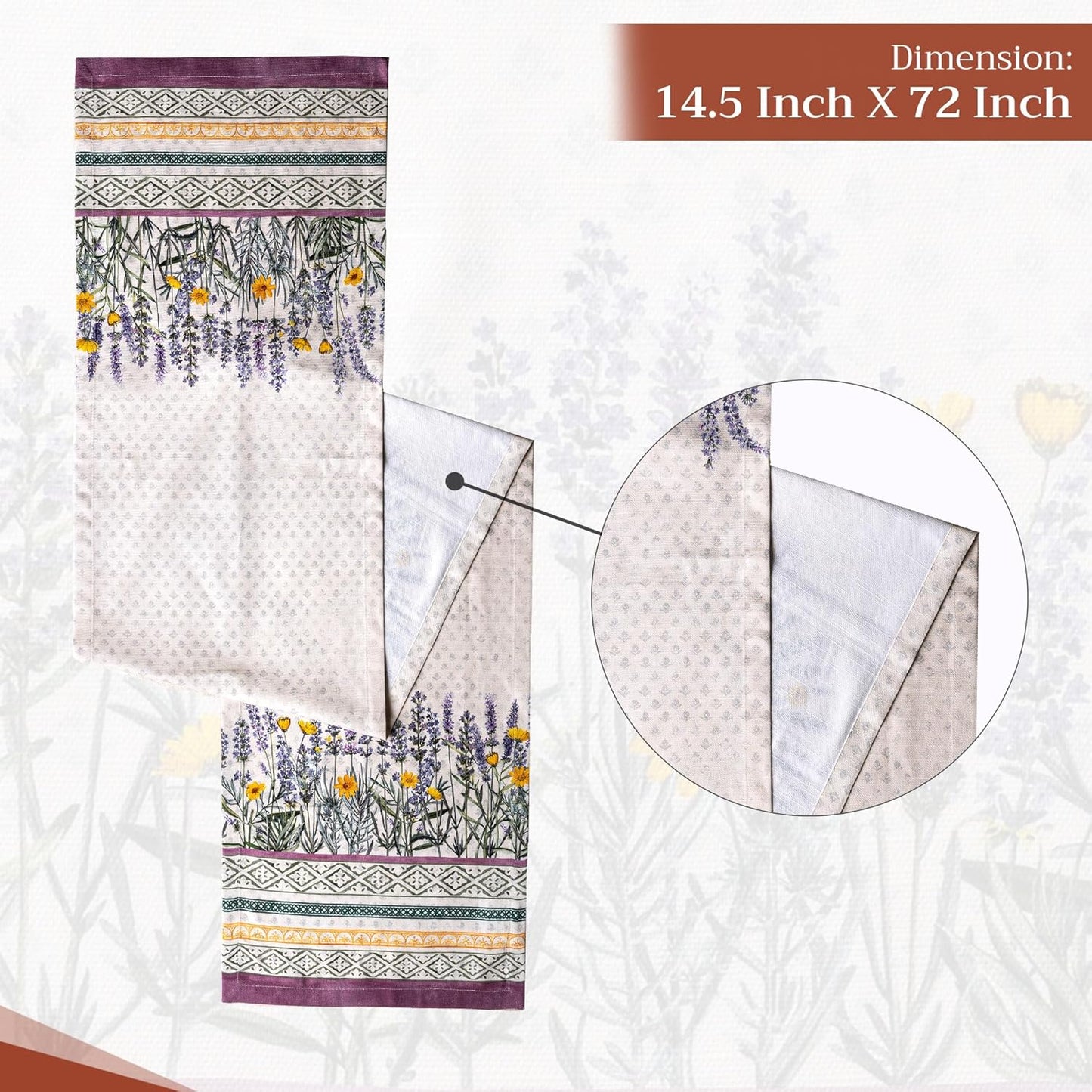 Maison d' Hermine Table Runner 100% Cotton Single Layer Table Runners 72 inches Long Decorative for Home Kitchen Dining Party Wedding Bridal Shower Spring Summer (Fanny Lavender, 14.50" x 72")