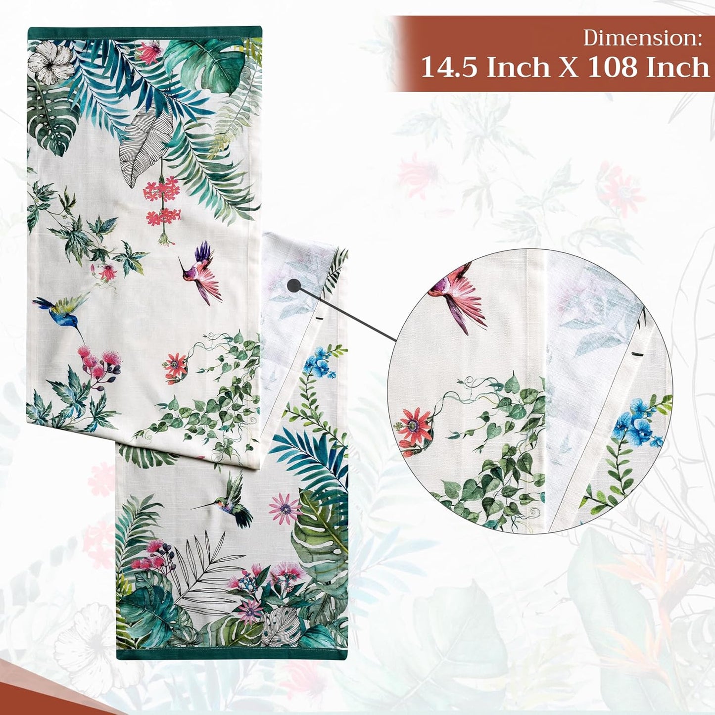 Maison d' Hermine Table Runner 100% Cotton Single Layer Table Runners 108 inches Long Decorative for Kitchen Dining Party Baby Shower Wedding Bridal Shower Spring Summer (Tropiques, 14.50" x 108")