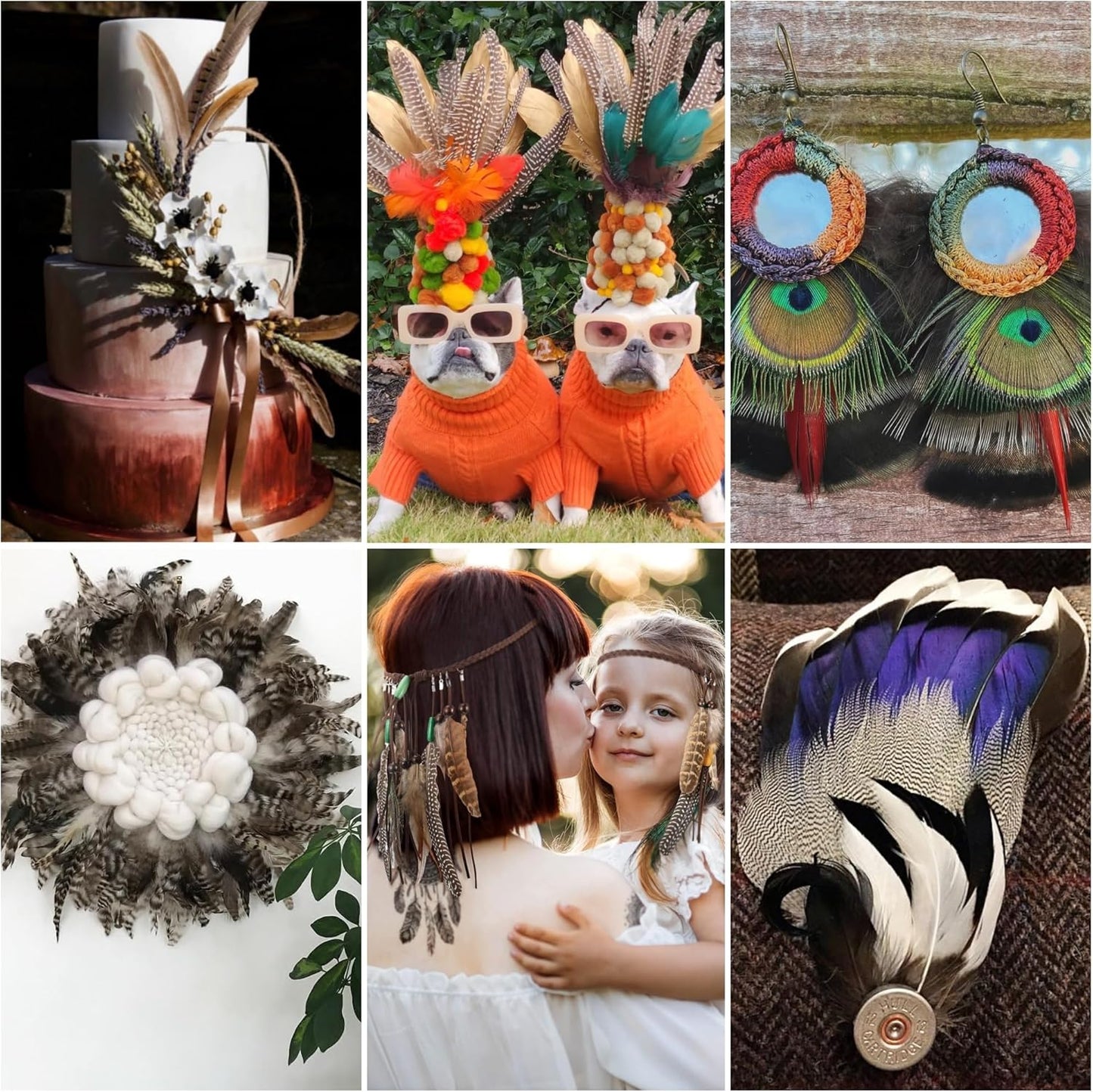 Holmgren 24pcs Natural Feathers Bulk - 6 Styles Assorted Peacock, Pheasant, Turkey Feathers for Craft DIY Jewelry Hat Wedding Home Party Decoration