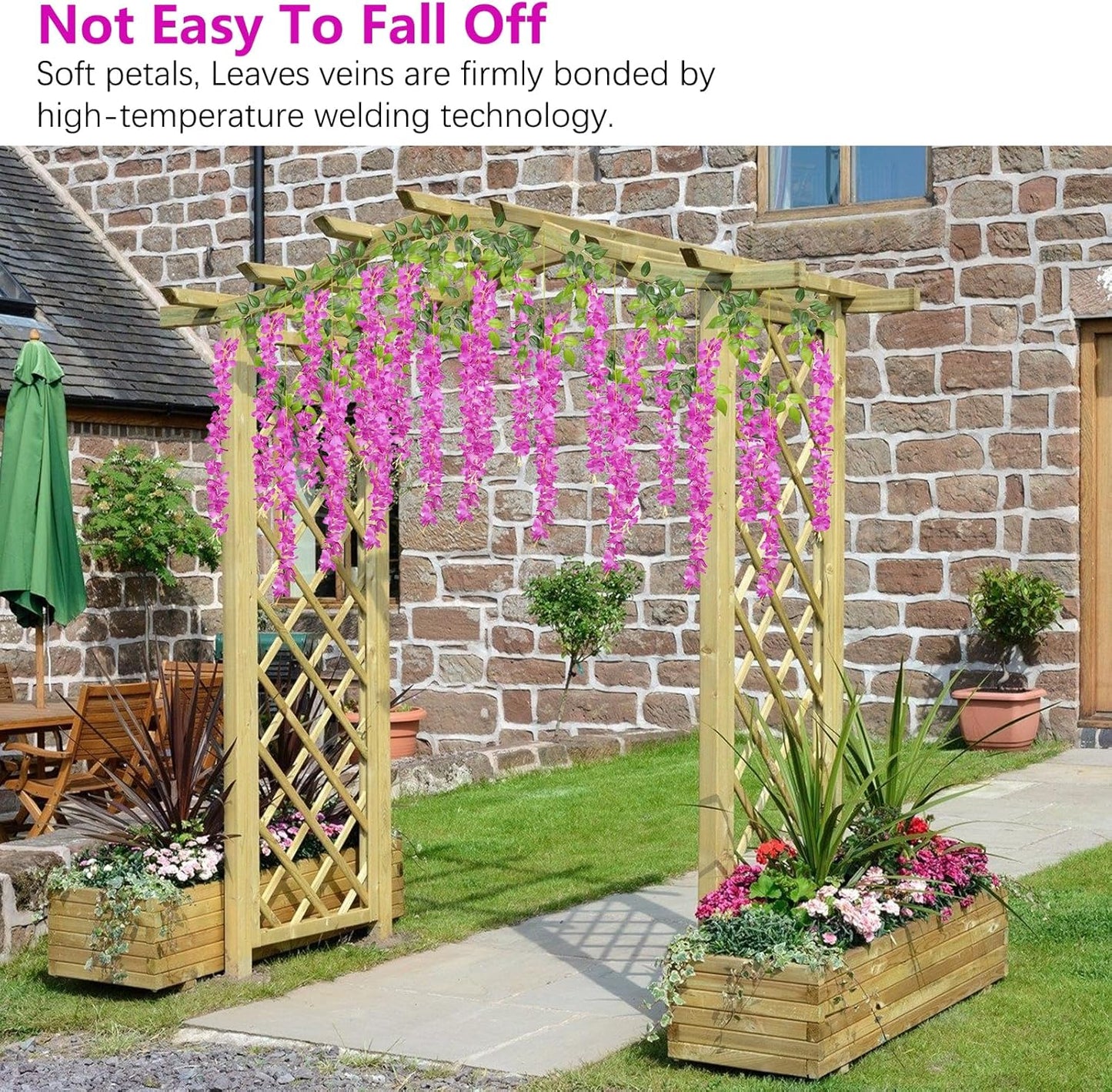 5 Pack Purple Red Wisteria Hanging Flowers, 3.44 Ft Fake Hanging Flowers, Artificial Wisteria Garland Vines for Wedding Room Backdrop Outdoor Patio Garden Decoration