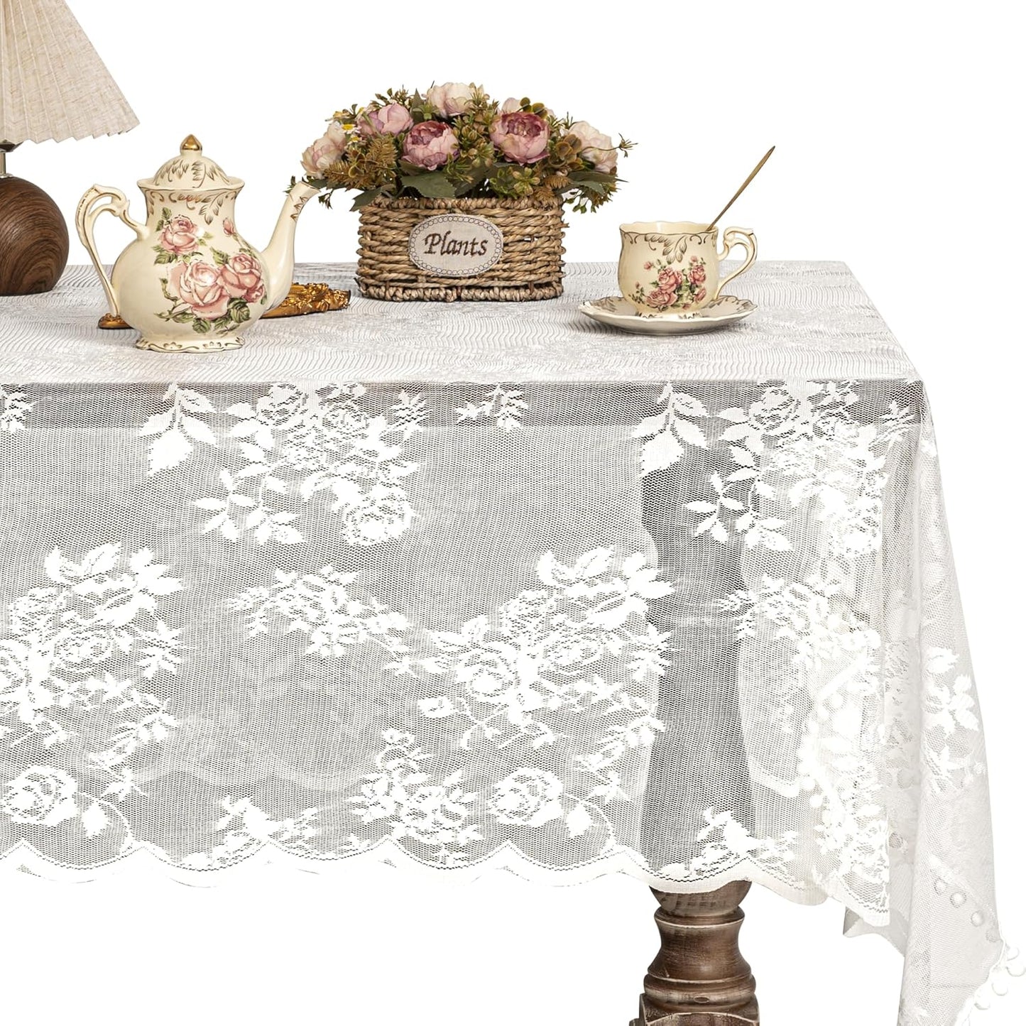 Jayla White Lace Tablecloth for Rectangular Tables, Vintage Style Wedding Table Cloths for Reception, Baby Shower, Birthday Party, Formal Dining, Dinner Parties 54 X 108 Inches