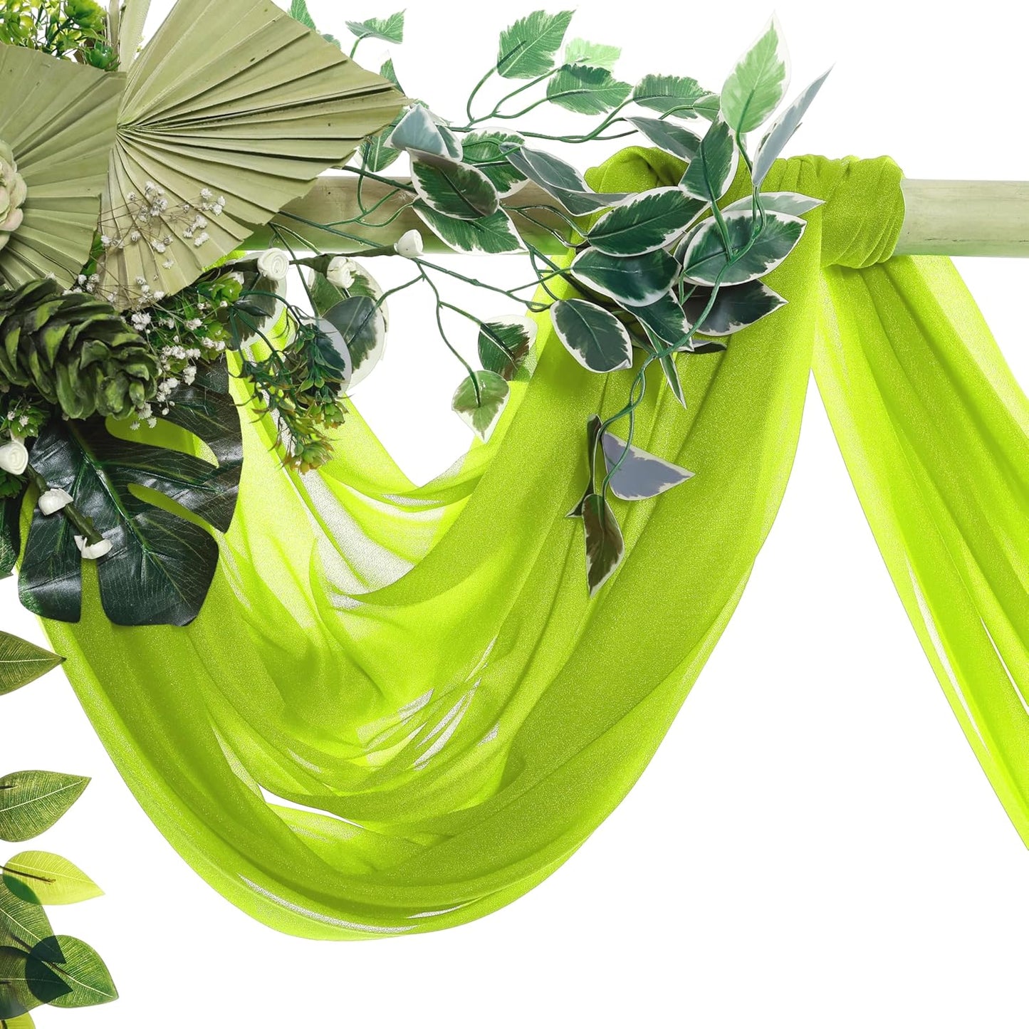 VDS Pack of 3 Panel (30 Inch X 20 Feet) Wedding Arch Draping Fabric Sheer Chiffon Fabric Drapery for Wedding Ceremony Reception Swag Backdrop Canopy Chuppah ARBO Altars Decoration (Parrot Green)