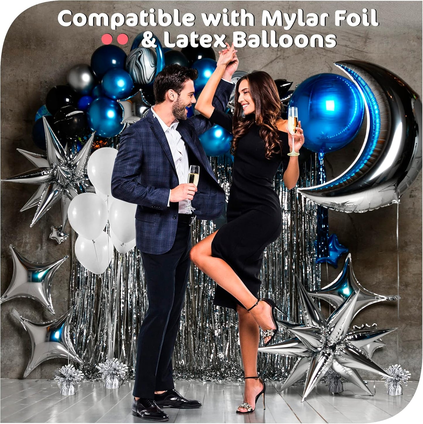 Silver Balloon Weights - Bulk Pack of 72 Heavy Metallic Foil Anchor Weights for Helium Balloons - 4.8'' Base for Bouquet Table Centerpieces & Cluster Floor Party Decorations