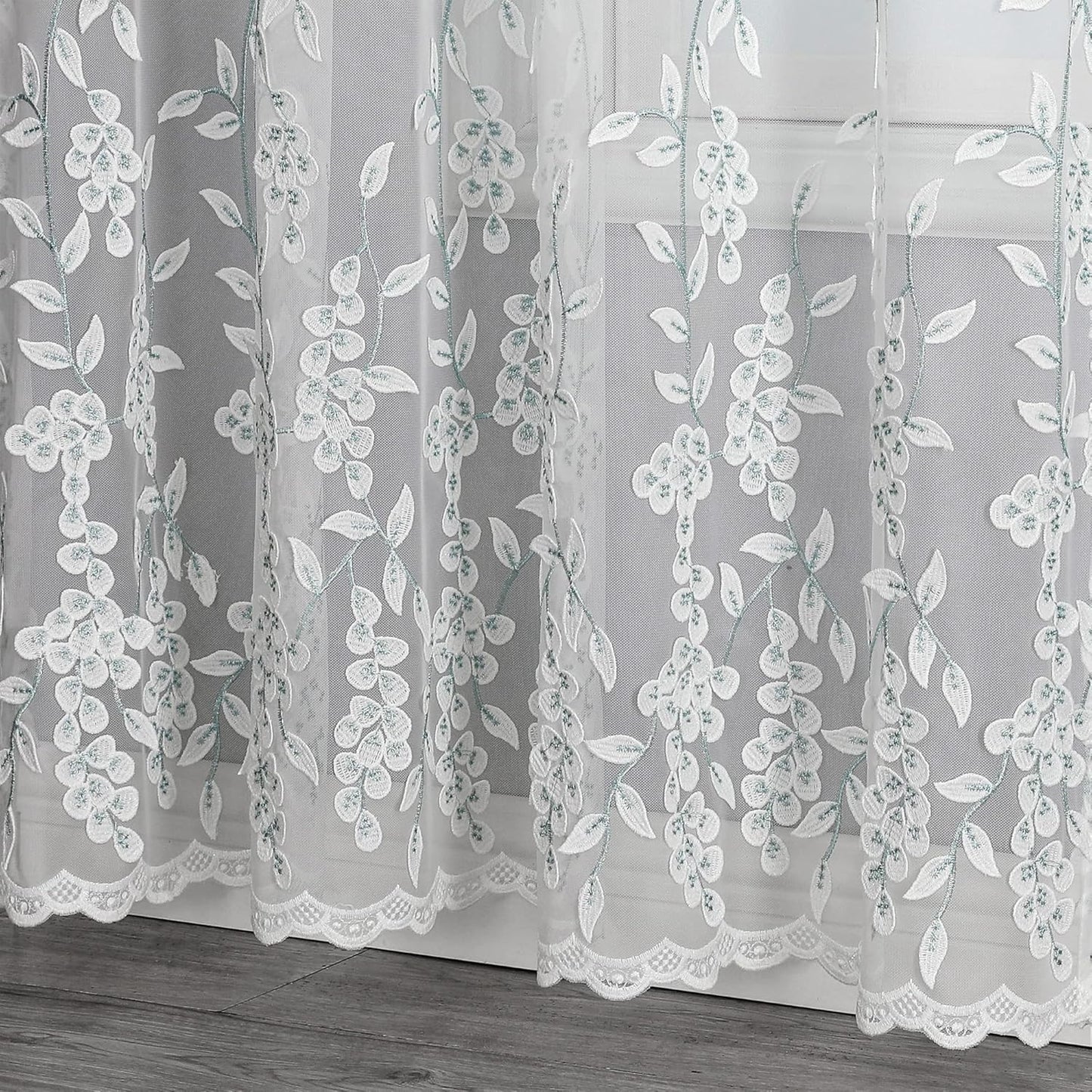 VISIONTEX White Sheer Voile Curtains, Decorative White Embossed Leaves Rod Pocket Window Drapes for Home Kitchen, Living Room and Bedroom 54 x 84 Inch, Set of 2 Curtain Panels