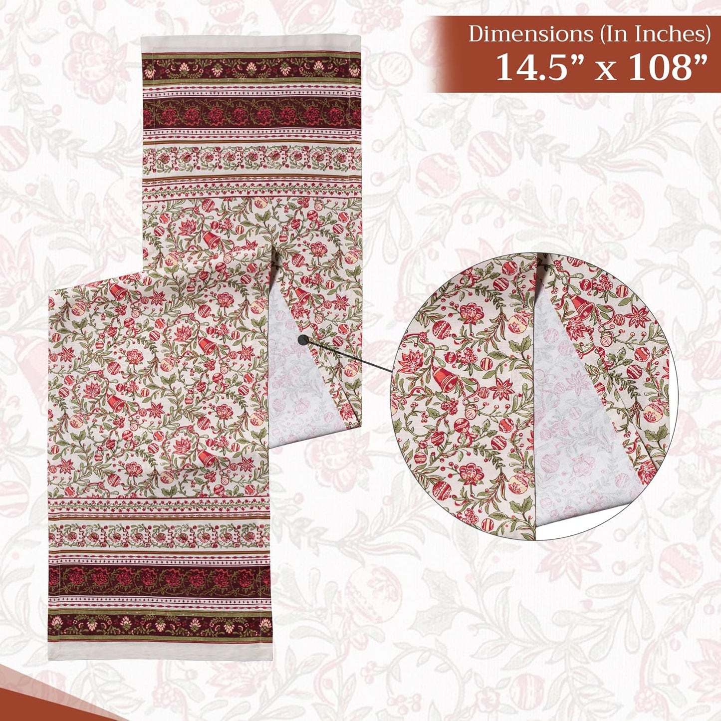 Maison d' Hermine Table Runner 100% Cotton Single Layer Table Runners 108 inches Long for Thanksgiving Christmas Decorations Home Kitchen Dining Party Wedding (Reveillon Au Jardin, 14.5" x 108")