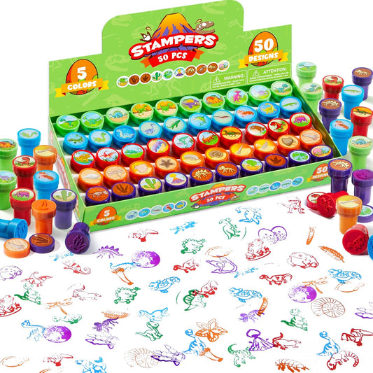 JOYIN 50PCS Dinosaur Stamps for Kids, 50 Different Designs, Fossils, Sea Creatures, Stamps for Dinosaur Party Favors, Easter Egg Stuffers, Halloween, Christmas, Birthday Gifts