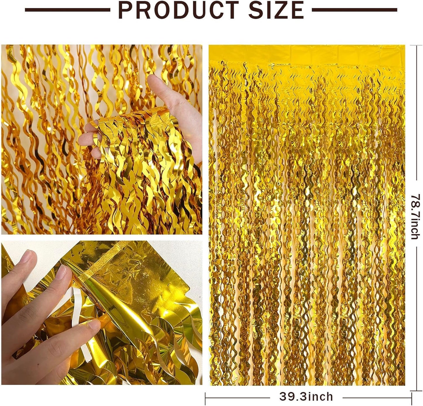 Gold Foil Fringe Backdrop Curtain Wave Golden Streamers Tinsel Photo Backdrop Gold Party Decorations for Anniversary, Birthday, Halloween, Masquerade, Graduation, New Years Eve, Bachelor Party