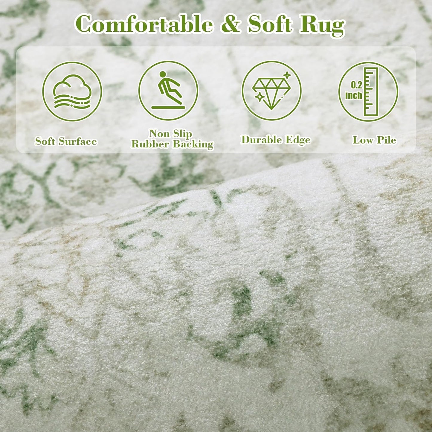 Green Area Rugs 8x10 Rugs for Living Room, Traditional Washable Rugs for Bedroom Distressed Large Area Rug Living Room Rug Non Slip Rug Carpet for Dining Nursery