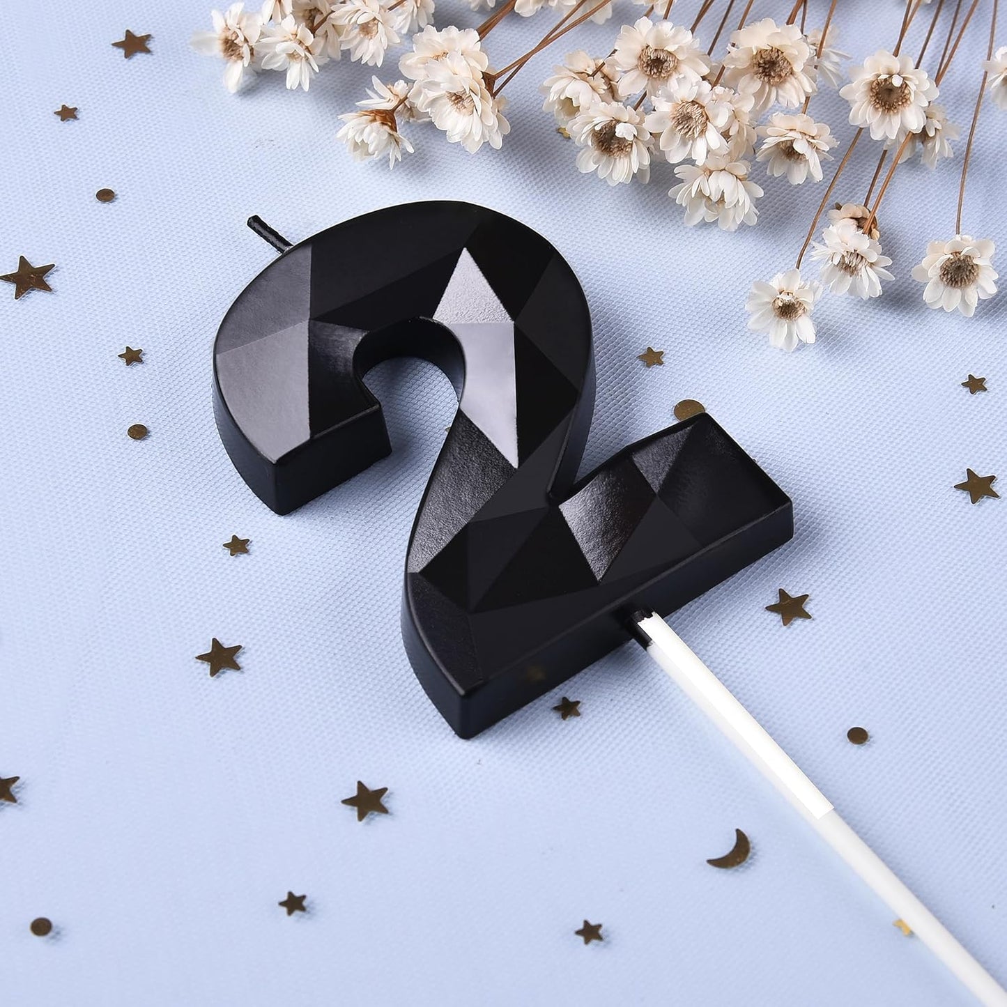 PHD CAKE 2.76 Inch Crystal Black 2 Number Birthday Candles, Black Number Candles, Cake Number Candles, Party Celebration