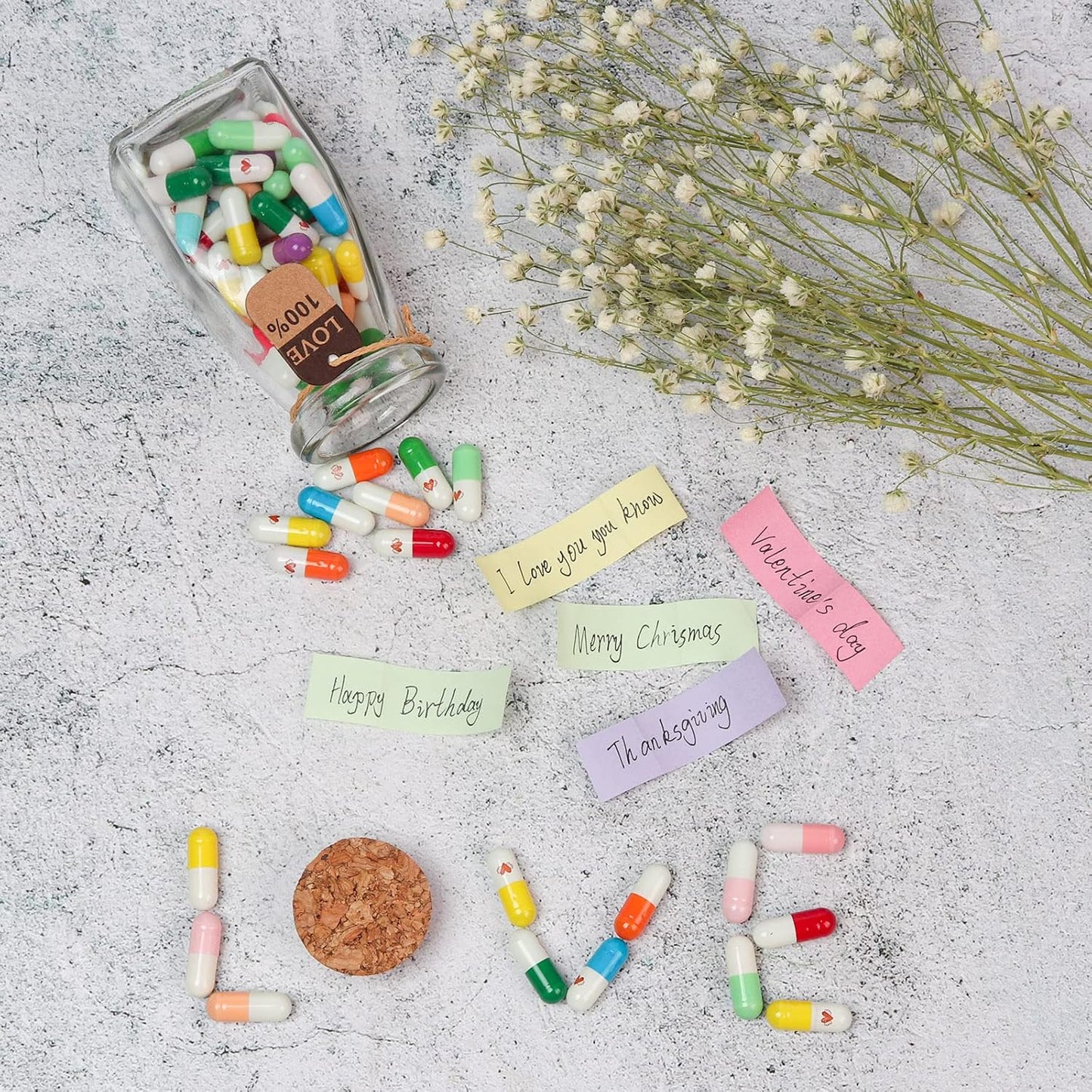 Valentines Day Gift for Boyfriend Girlfriend -Capsule Letters Message in a Glass Bottle for Birthday Anniversary Valentines Mothers Day Gifts (Style2-80pcs)