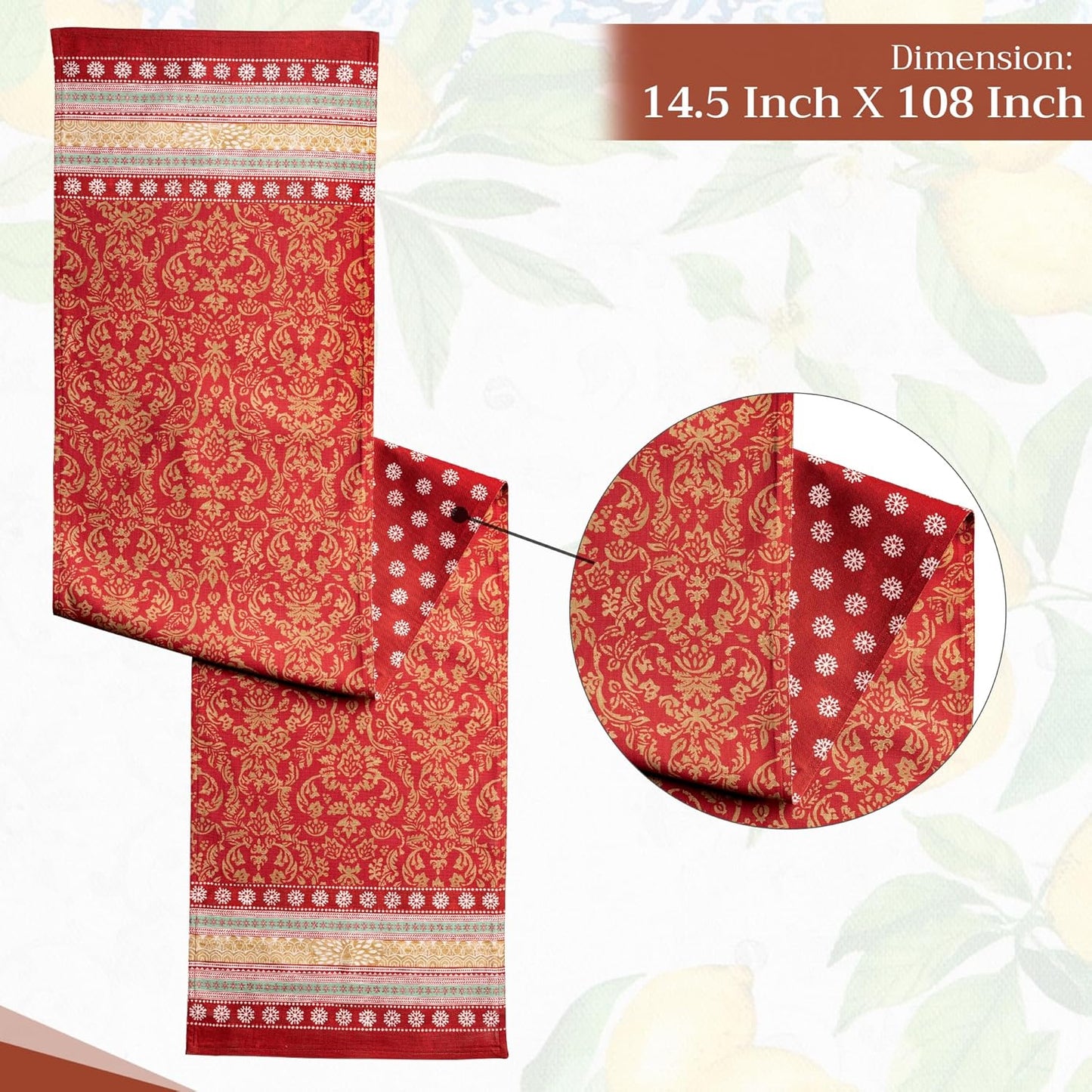Maison d' Hermine Table Runner 100% Cotton Double Layer Table Runners 108 inches Long for Thanksgiving Christmas Decorations Home Kitchen Dining Party Wedding (Sofia, 14.5" x 108")