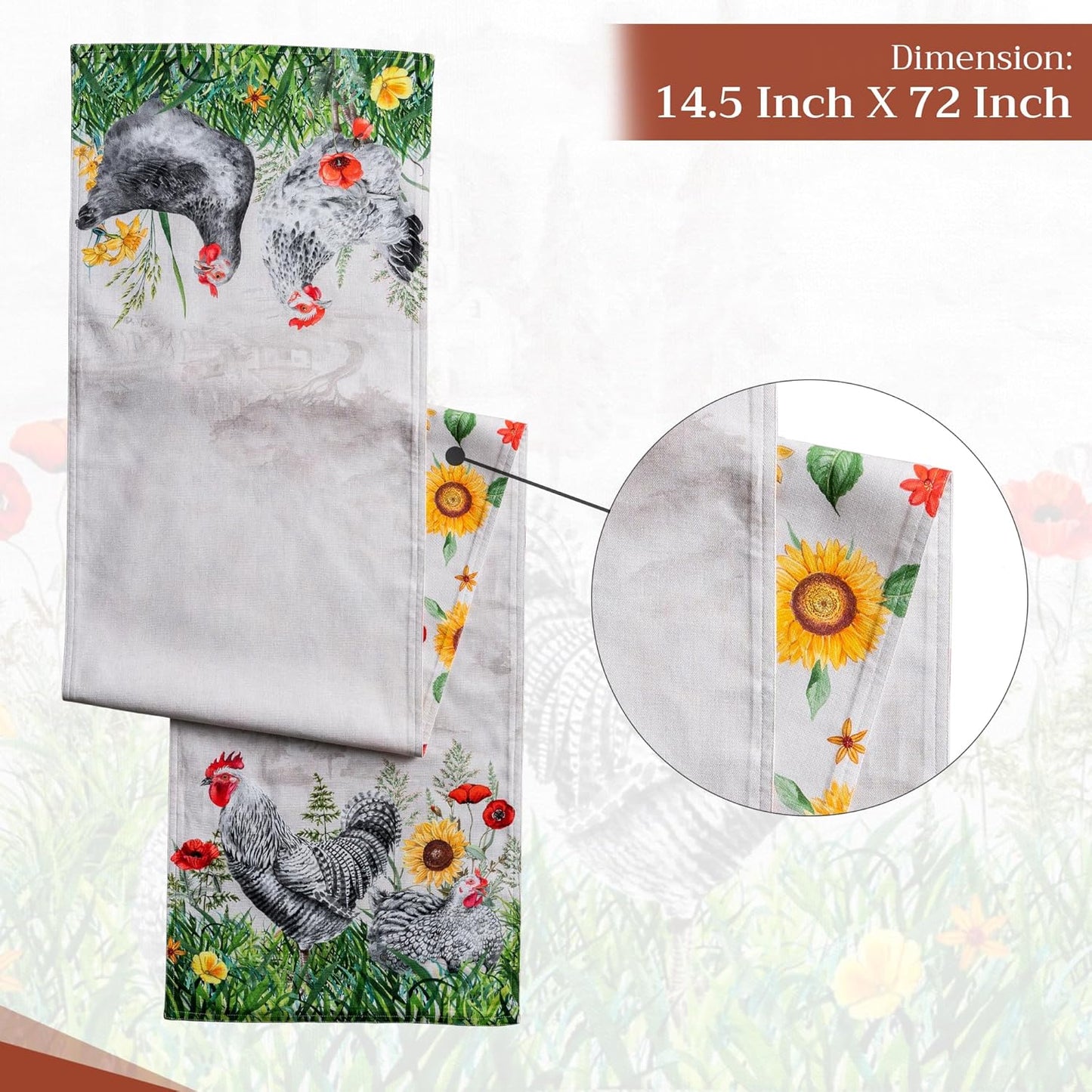 Maison d' Hermine Table runner 100% Cotton Double Layer Table Runners 72 inches long Decorative for Home Kitchen Dining Party Baby Shower Wedding Bridal Shower Spring Summer (Basse Cour, 14.50" x 72")