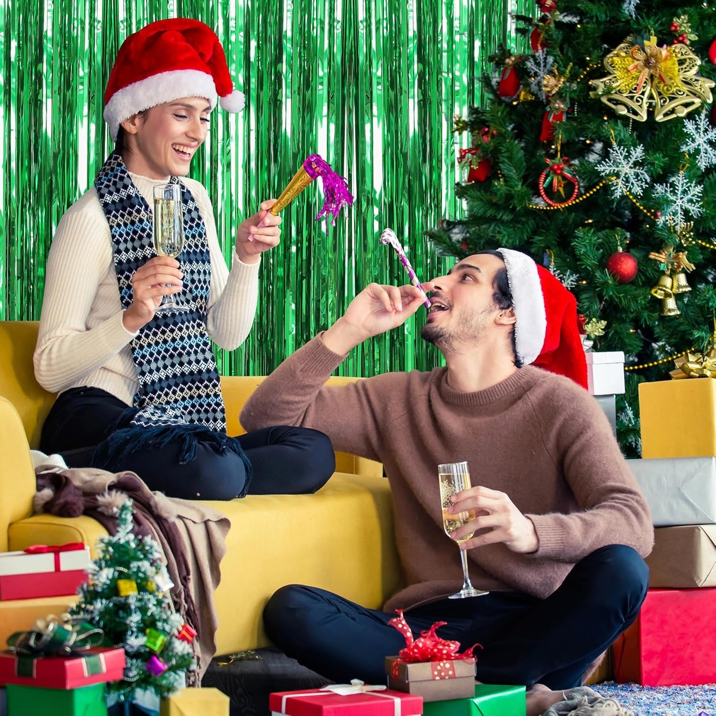 6 Pack Green Foil Fringe Curtains Streamers Party Decorations 3.3 x 8.2 ft, Tinsel Curtain Fringe Backdrop for Parties, Door Fringe Birthday Streamers, Photo Booth Backdrops, Party Decor