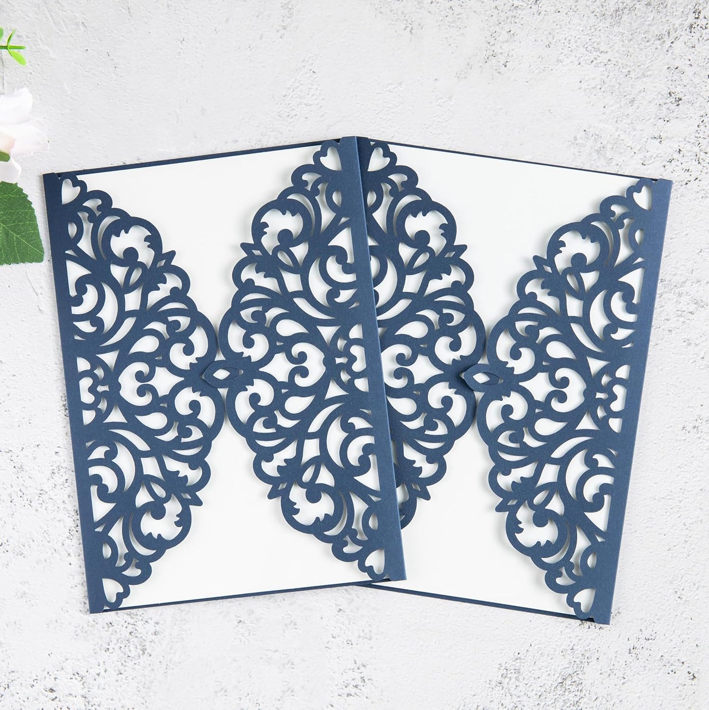 20Pcs Navy Blue Laser Cut Invitation Cards With Blank Inner Sheets for Wedding Cards Bridal Shower Engagement Quinceanera Invitation (No Envelopes)