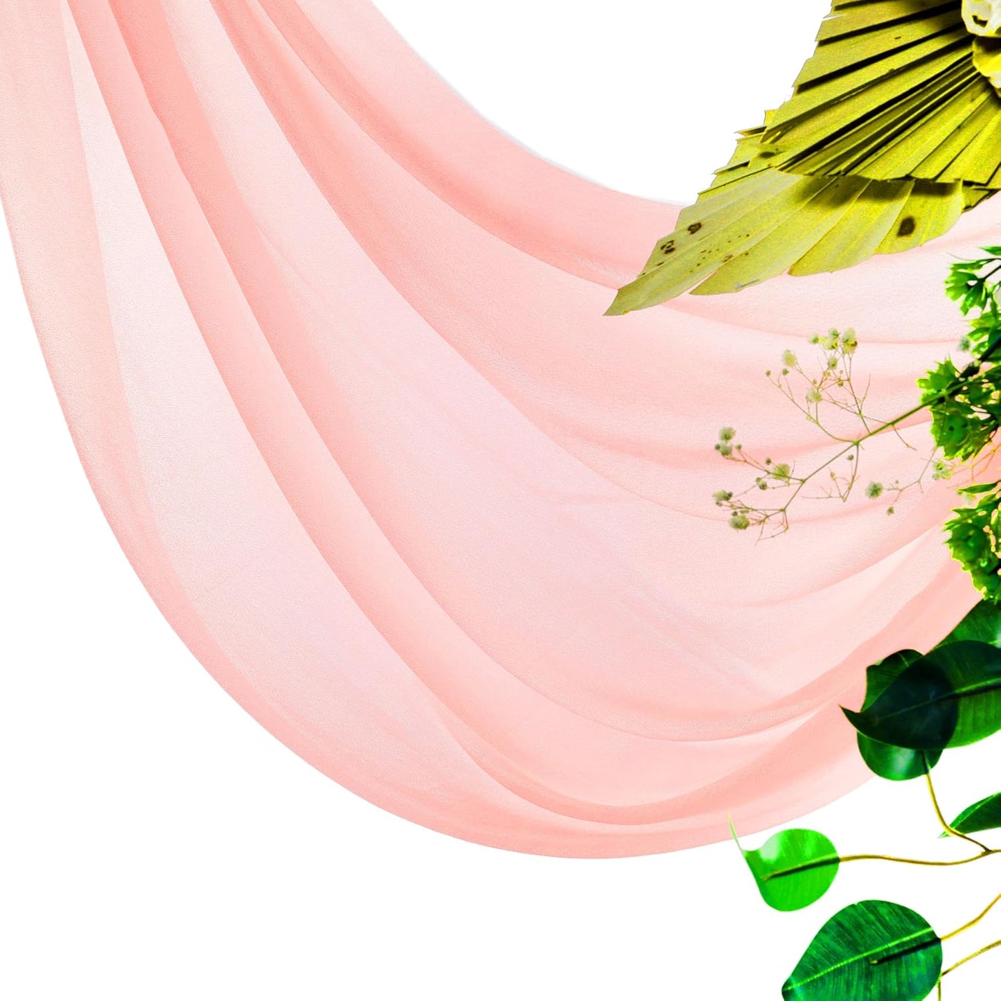 VDS Pack of 3 Panel (30 Inch X 20 Feet) Wedding Arch Draping Fabric Sheer Chiffon Fabric Drapery for Wedding Ceremony Reception Swag Backdrop Canopy Chuppah ARBO Altars Decoration (Peach)