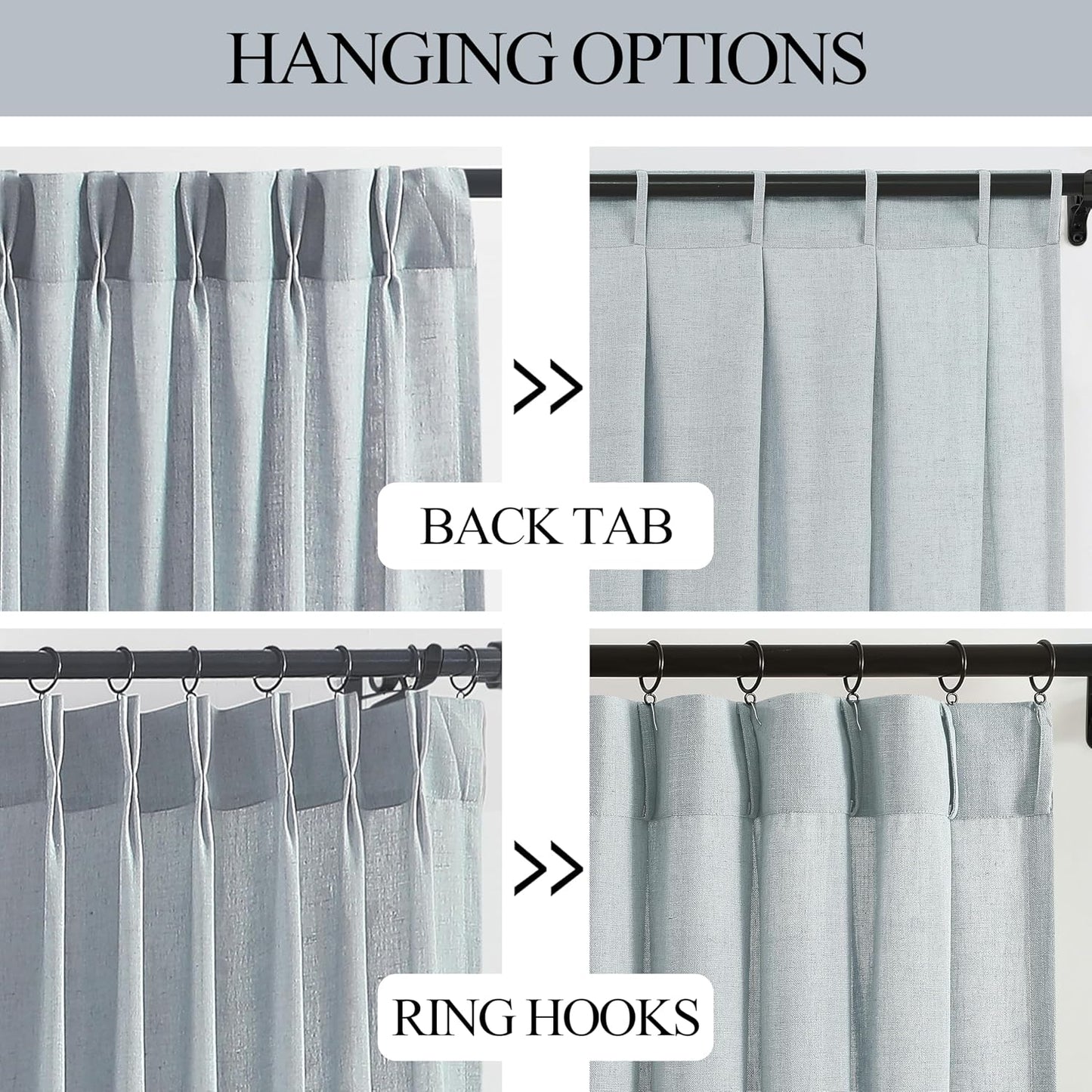 Vision Home Blue Fog Pinch Pleated Semi Sheer Curtains Textured Linen Blended Light Filtering Window Curtains 120 inch for Living Room Bedroom Pinch Pleat Drapes with Hooks 10ft 2 Panels 40" Wx120 L