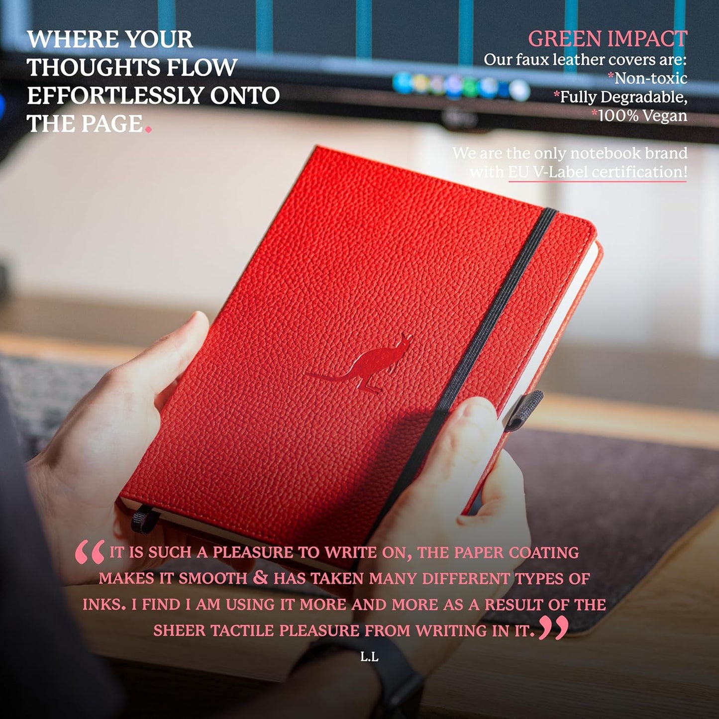 Dingbats* Wildlife Dotted Writing Journal Notebook A5 - Vegan Leather Hardcover - Ideal for Work, Travel - Pocket, Elastic Closure, & Bookmark