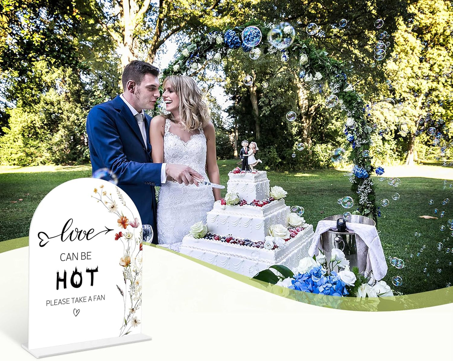 Boho Floral Love Can Be Hot Sign, 6 x 8 Inch White Arch Acrylic Wedding Sign with Holder, Wedding Sign for Ceremony and Reception, Wedding Decoration, Wedding Supplies - BX15