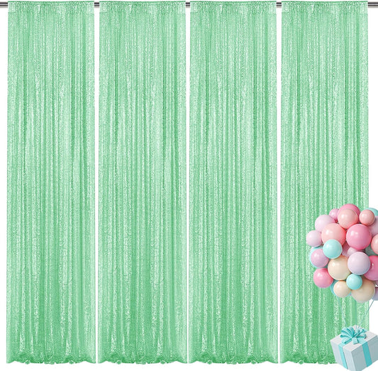 Mint Green Sequin Backdrop Curtain 4 Pieces 2FTx8FT Glitter Photography Backdrop for Party Wedding Birthday Christmas Decorations