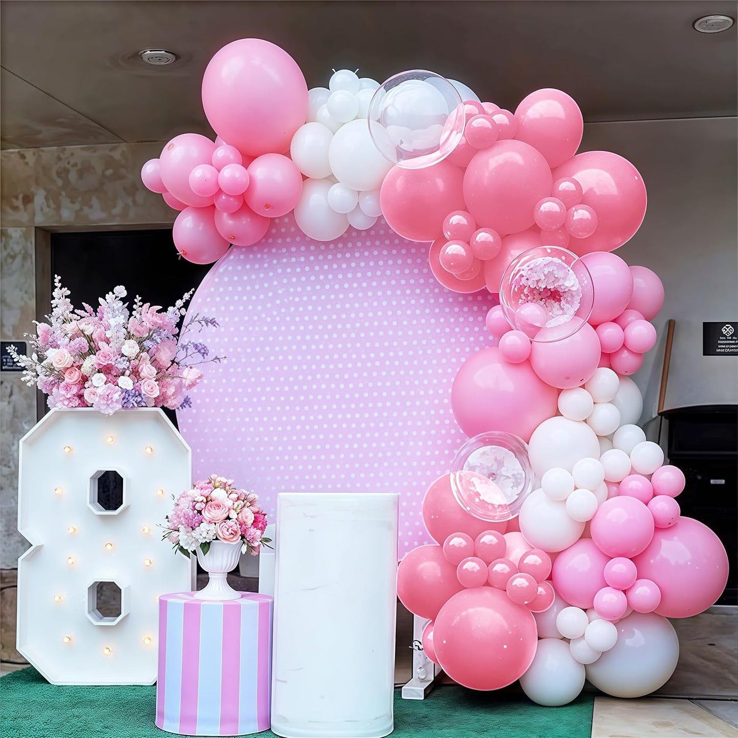 Pink and White Balloons, Pack of 60PCS Dusty Light Pastel Pink White Bow Balloon, Baby Pink Latex Balloon for Girls Women Kitty Birthday Wedding Bridal Baby Shower Cat Theme Party Decorations Supplies