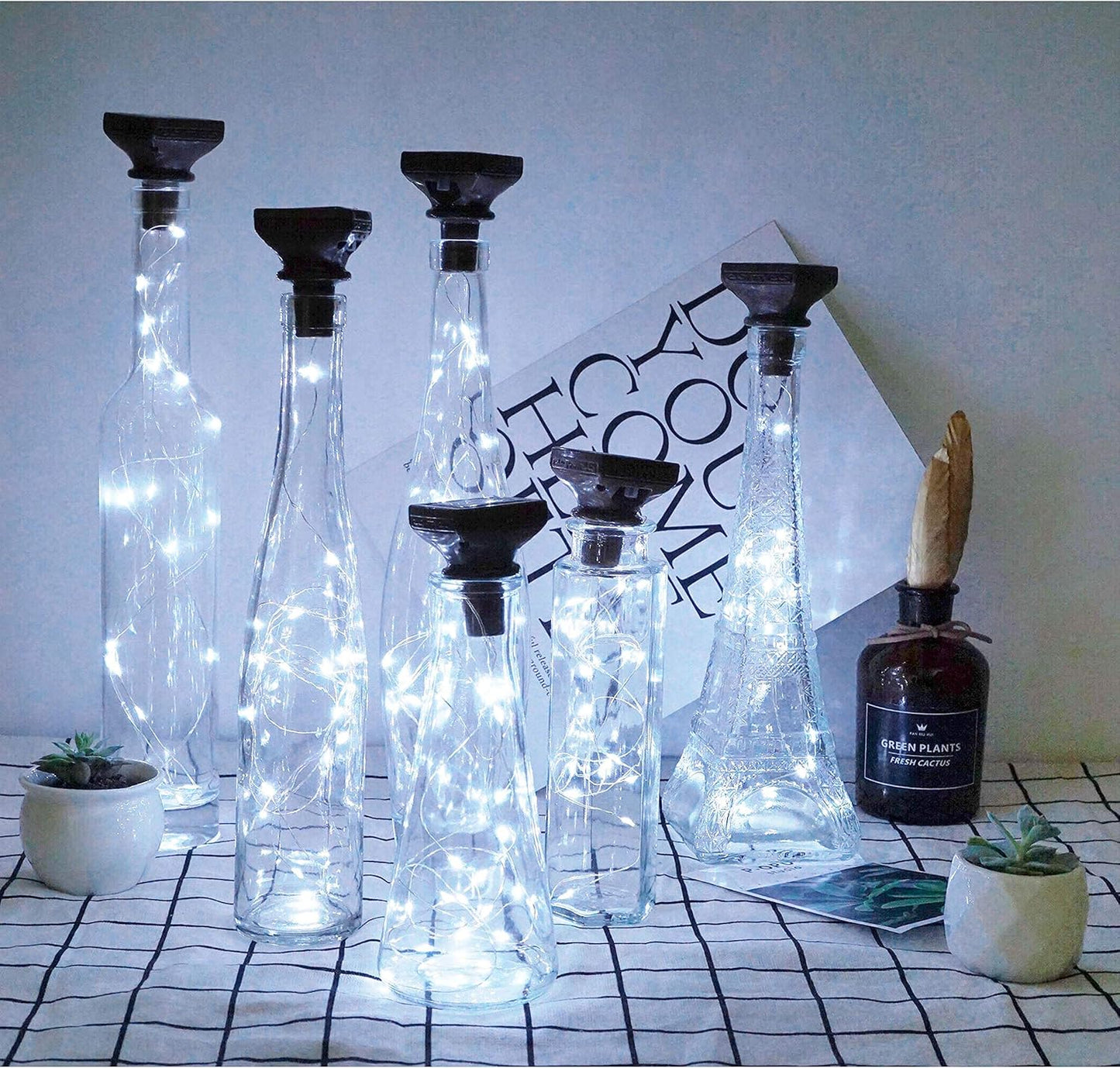 Decorman 10 Pack Solar Wine Bottle Lights 20 LEDs Waterproof Fairy Cork String Silver Wire Craft Lights for Party, Wedding, Christmas, Holiday, Garden, Patio or Table Decor