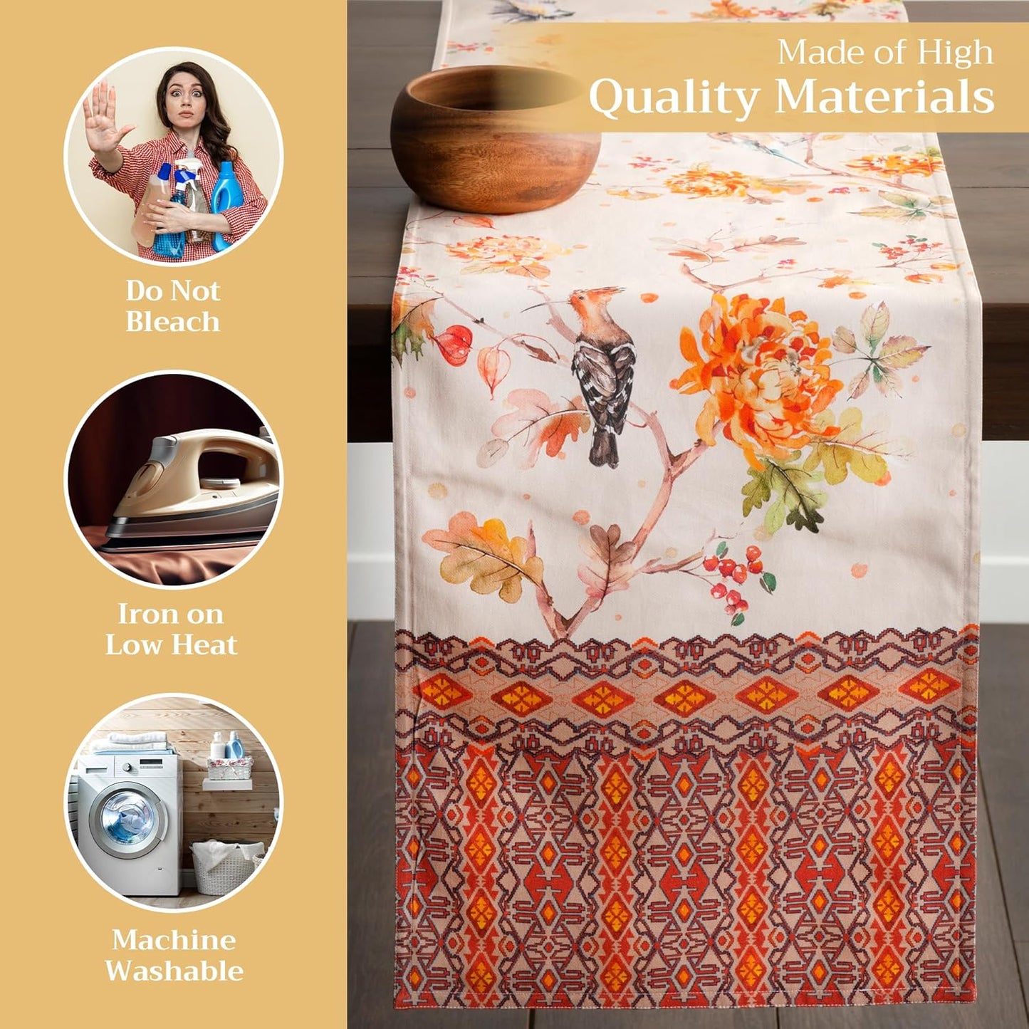 Maison d' Hermine Table Runner 100% Cotton Double Layer Table Runners 72 inches Long for Thanksgiving Christmas Decorations Home Kitchen Dining Party Wedding (Kelim - Prairie, 14.5" x 72")